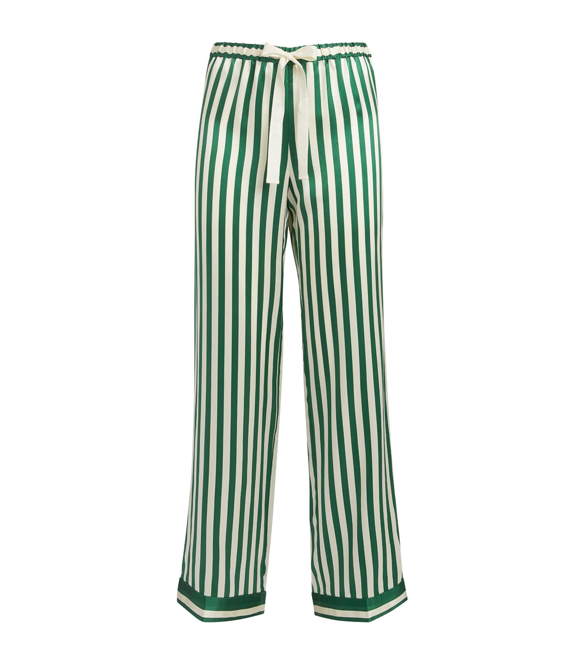 Morgan Lane Silk Chantal Striped Pyjama Bottoms in Green | Lyst