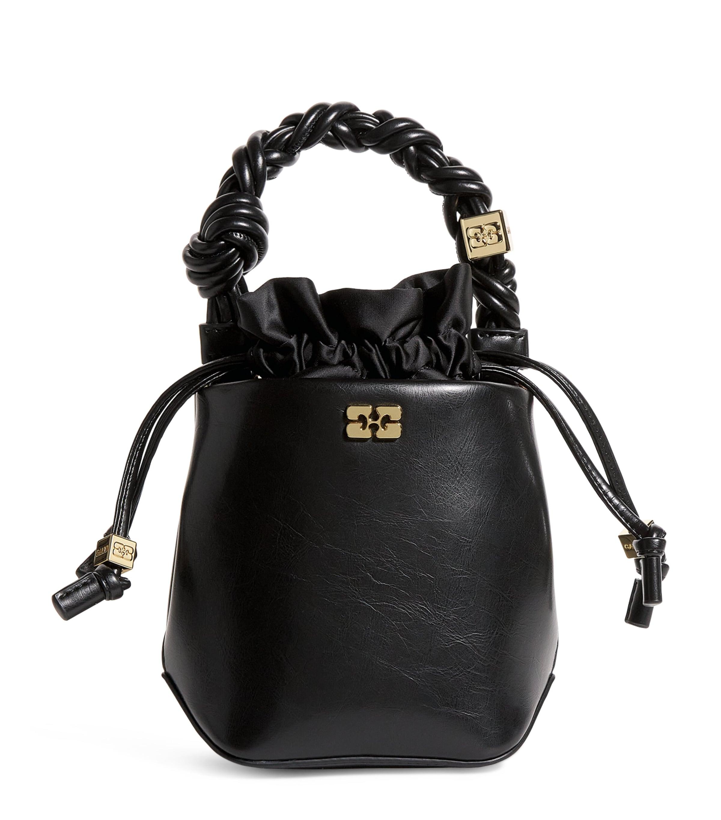 Ganni Mini Faux Leather Bou Bucket Bag in Black | Lyst