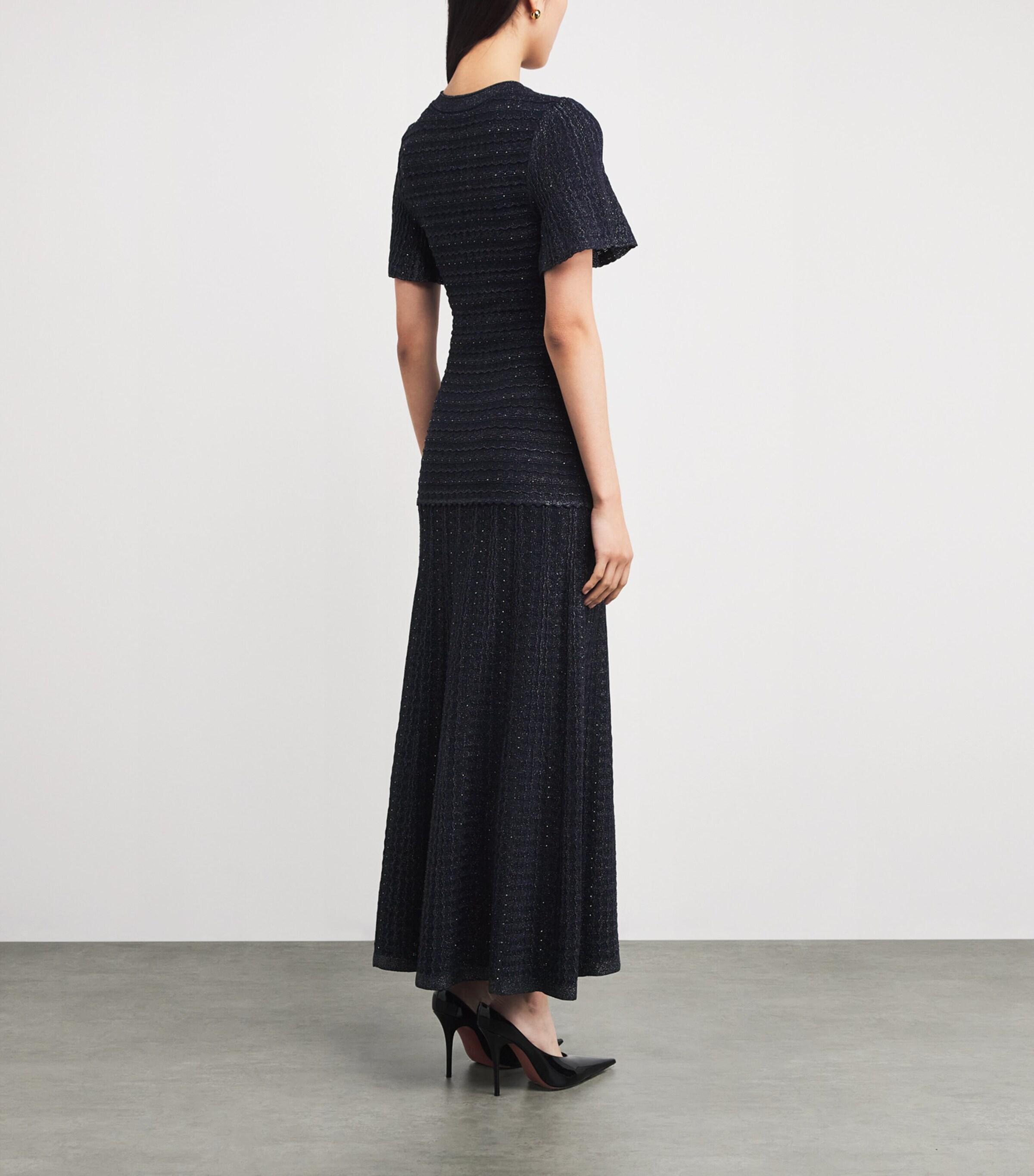 Sandro Knitted Rhinestone Maxi Dress in Blue | Lyst Sandro Knitted Rhinestone Maxi Dress in Blue | Lyst