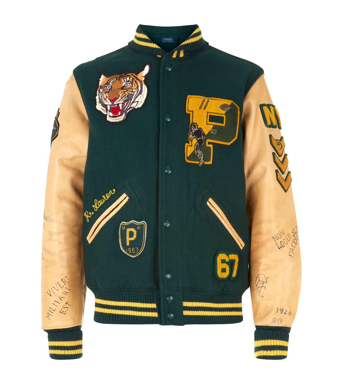 Polo Ralph Lauren Leather Embroidered Bomber Jacket in Green for Men | Lyst  Canada