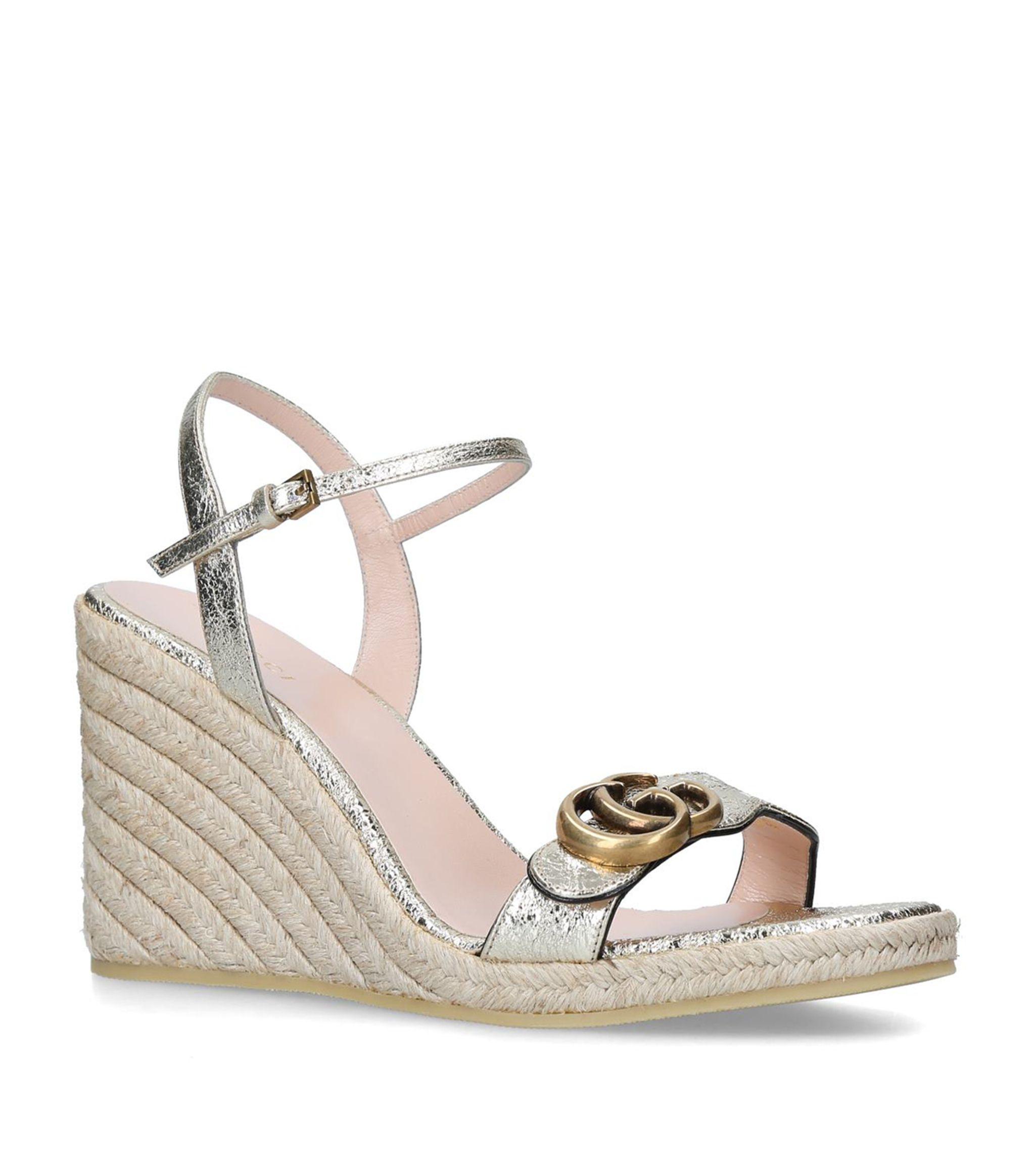 Gucci Aitana Leather Espadrille Wedges in Gold (Metallic) - Save 20% | Lyst