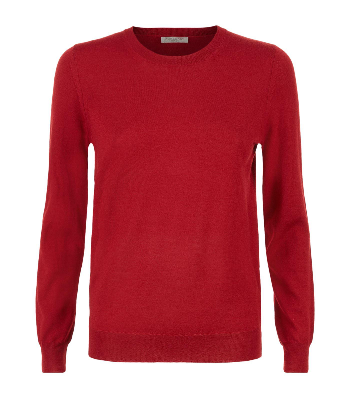 Lyst - Burberry Merino Wool Elbow Patch Sweater in Red