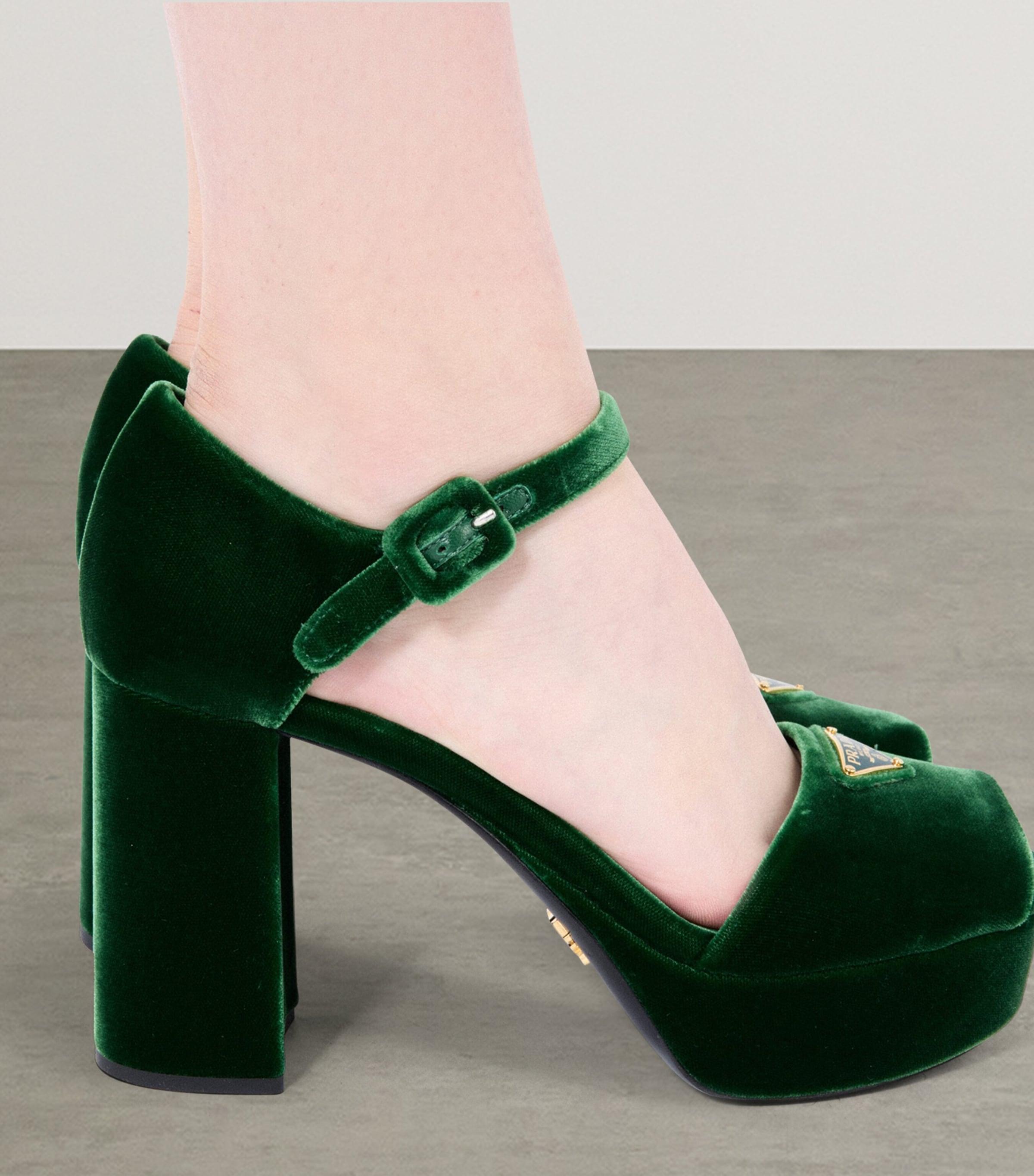 Prada Velvet Platform Sandals 95 in Green | Lyst UK
