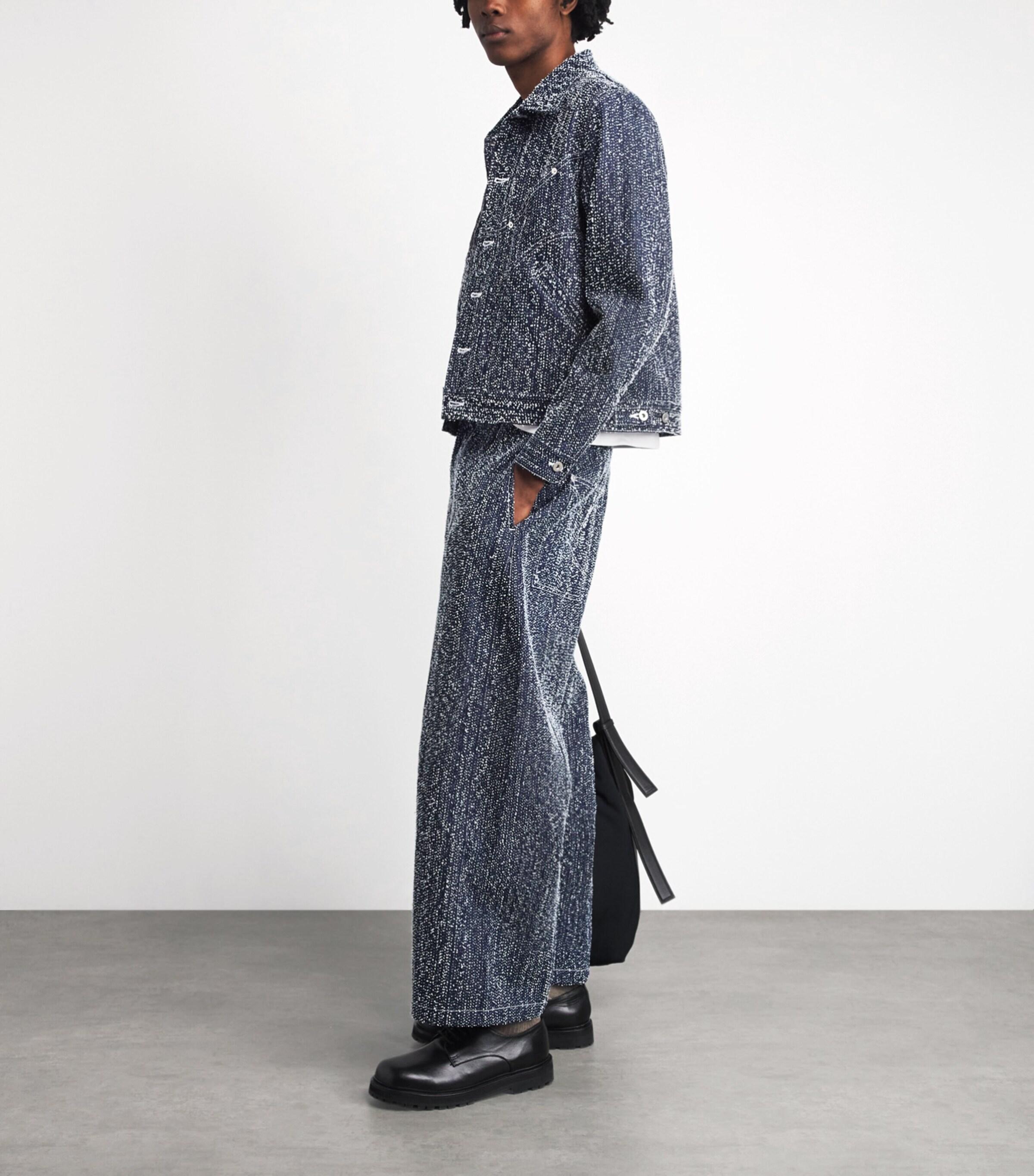 SAGE NATION Denim Speckled Box-Pleat Trousers in Blue for Men | Lyst