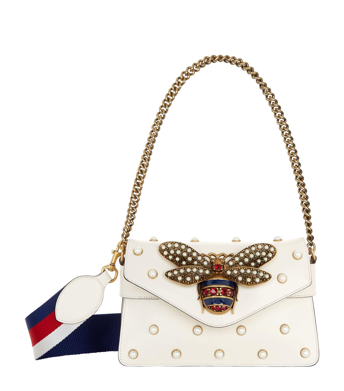 Gucci Embellished Broadway Bee Bag in White | Lyst