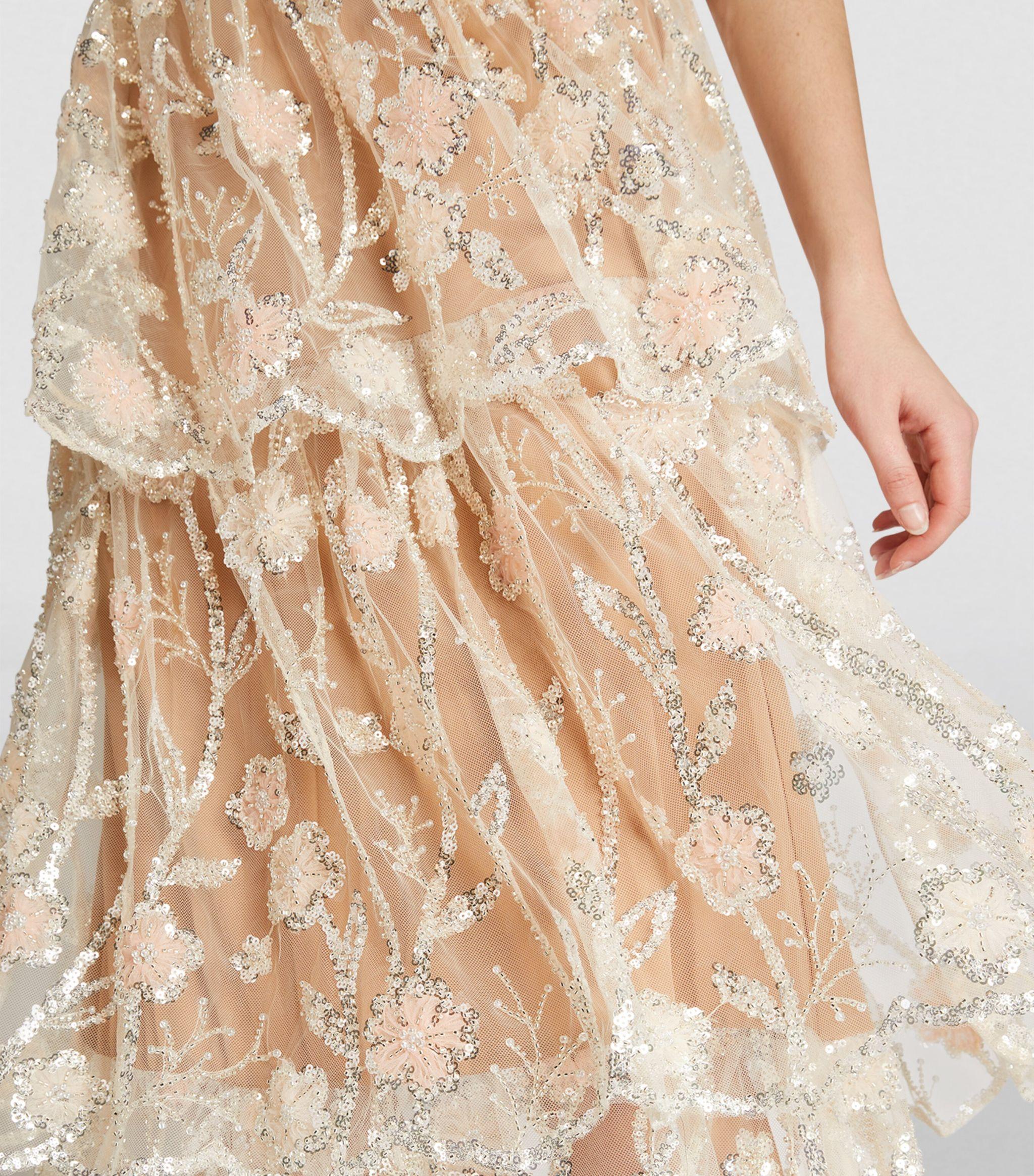 self portrait floral sequin embroidered dress Navy Floral Sequin Maxi Dress – self-portrait