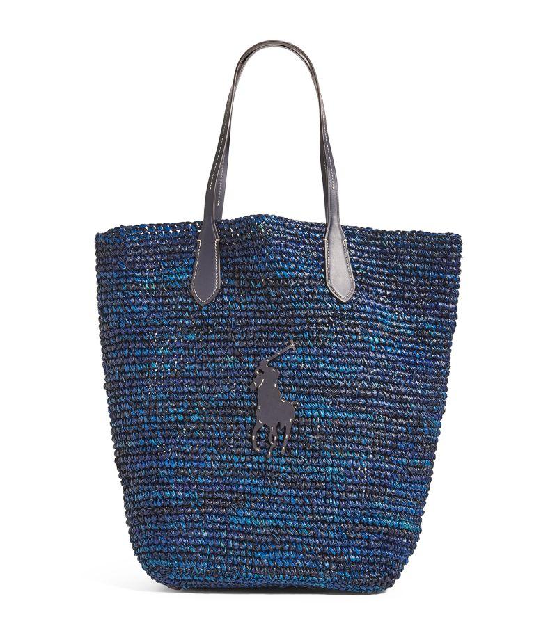 Polo Ralph Lauren Large Raffia Big Pony Tote Bag in Blue | Lyst