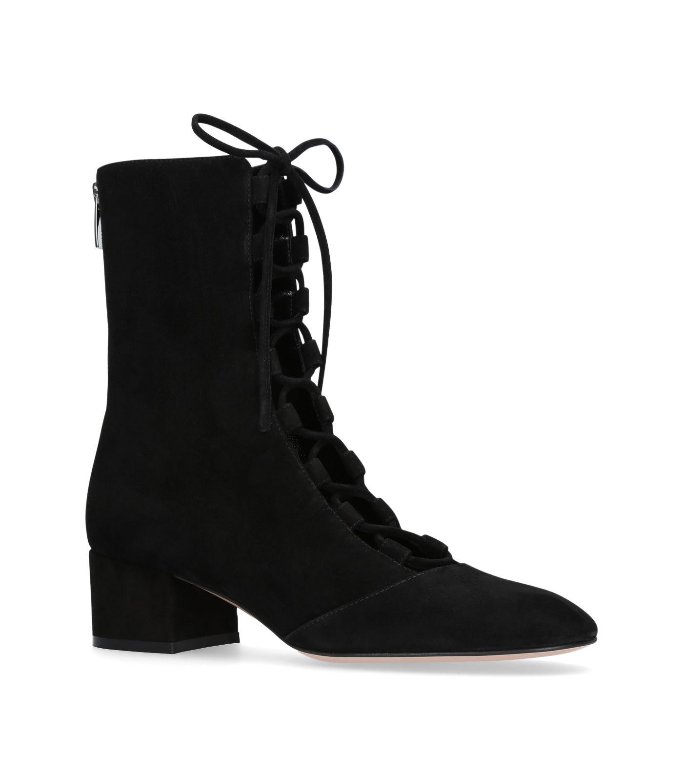 Gianvito Rossi Suede Delia Lace-up Ankle Boots in Black - Lyst