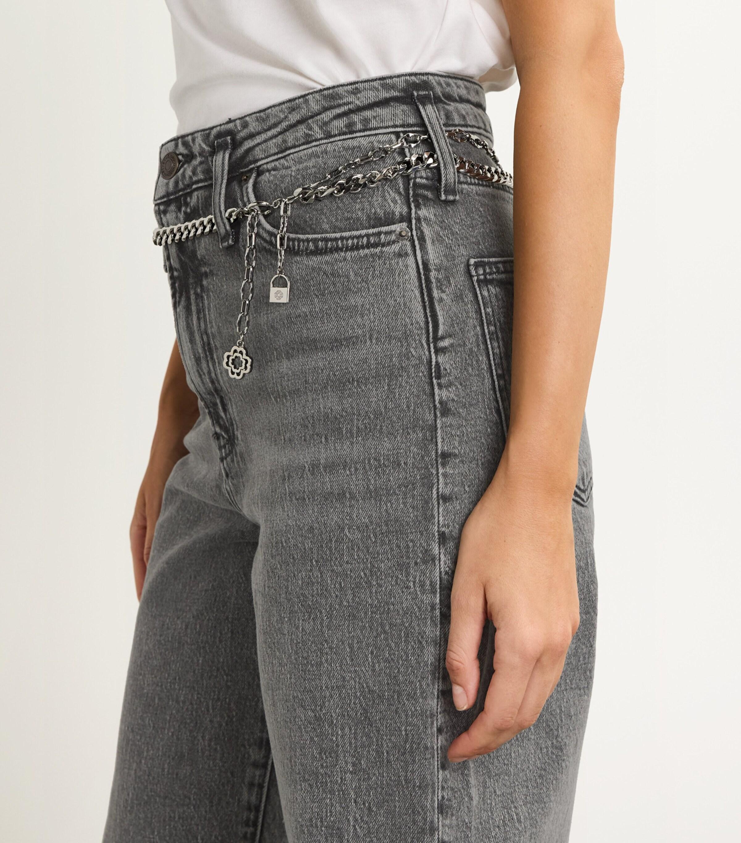 Maje Belt Chain For Jeans Maje Chain-Detail Wide-Leg Jeans In Gray