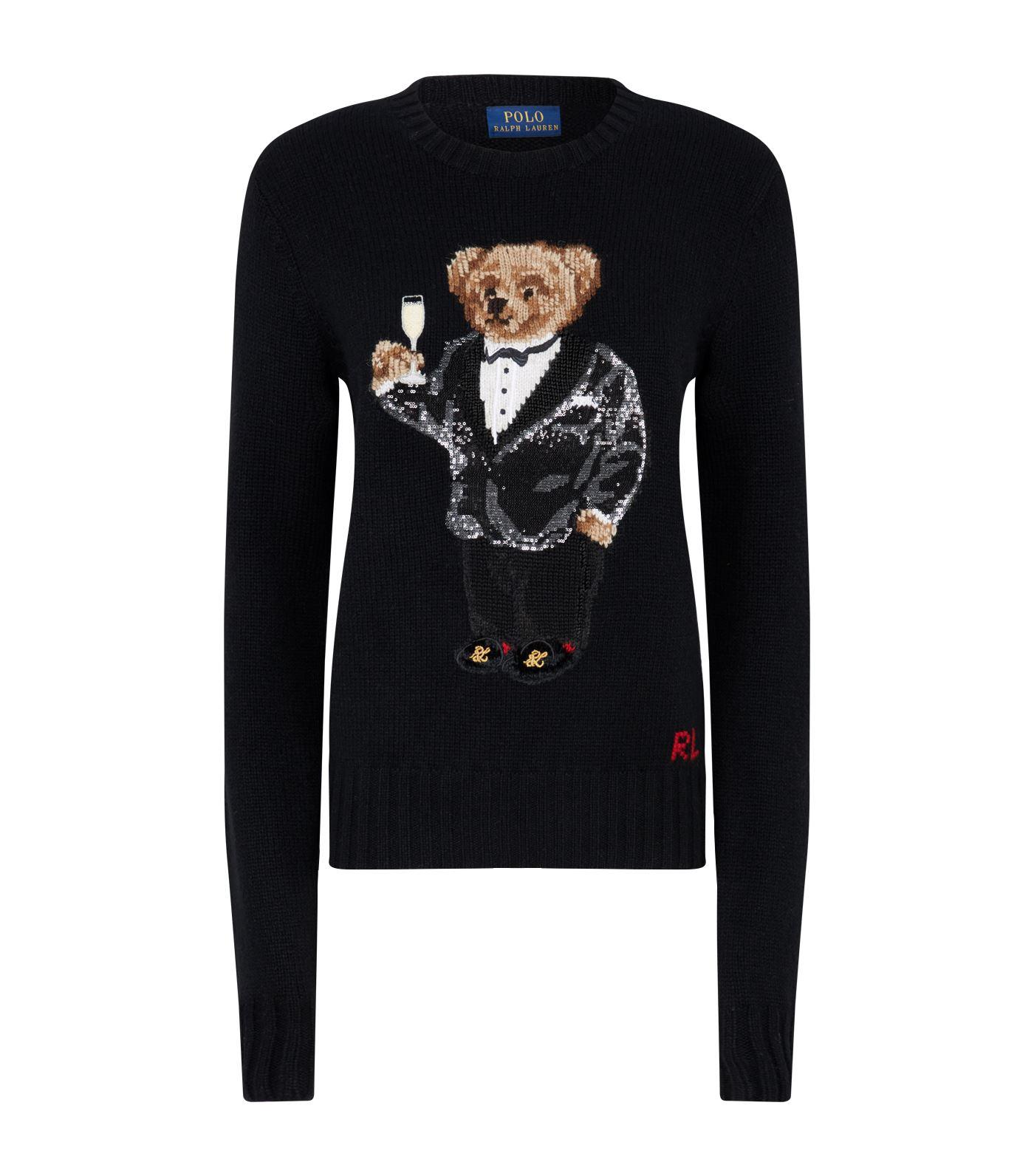 Polo Ralph Lauren Wool Sequin Polo Bear Sweater in Black | Lyst