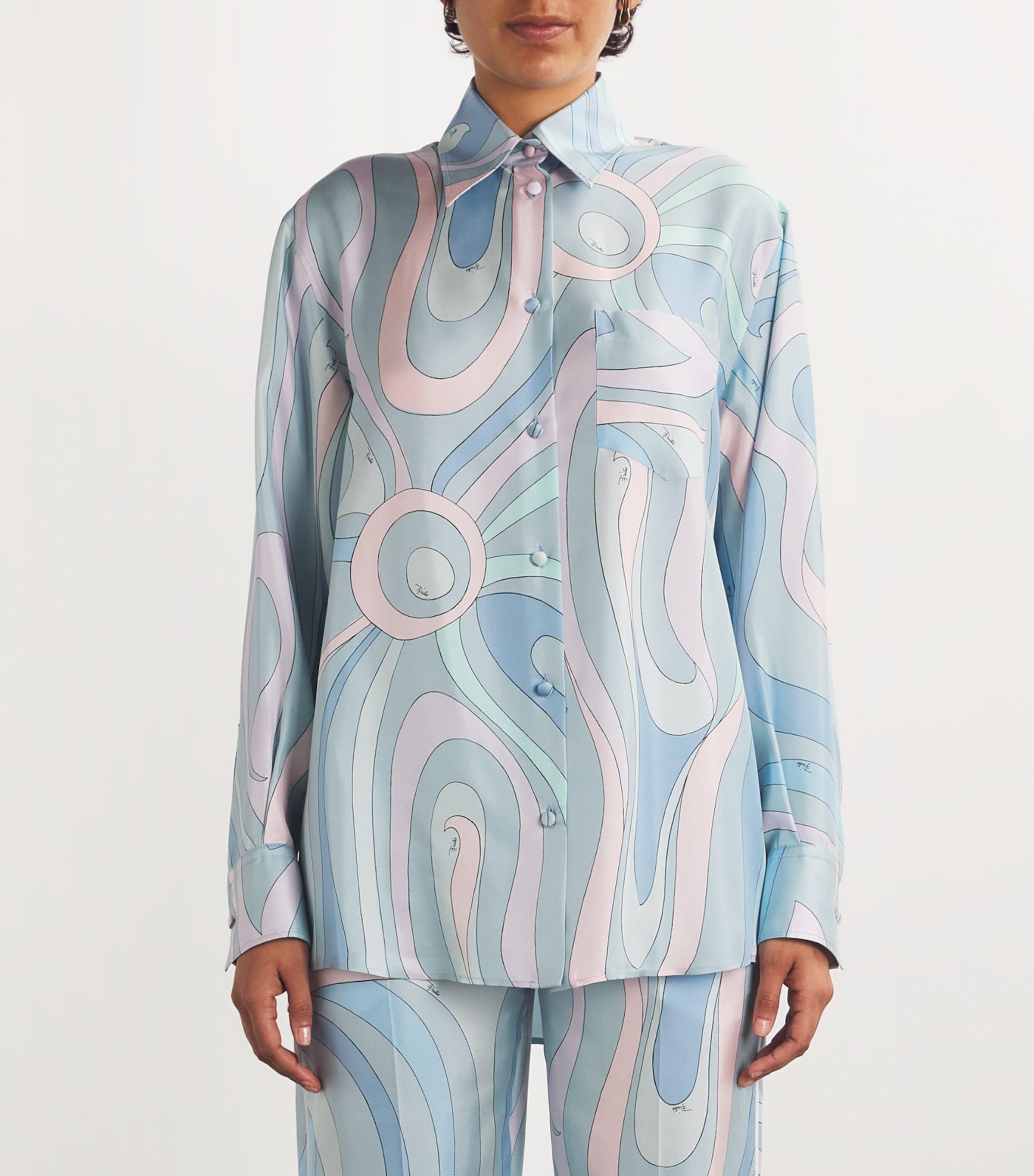 EMILIO PUCCI◆長袖シャツ/--/コットン/BLU// EMILIO PUCCI◇長袖シャツ⁄L⁄コットン⁄BLU⁄総柄⁄エミリオプッチ