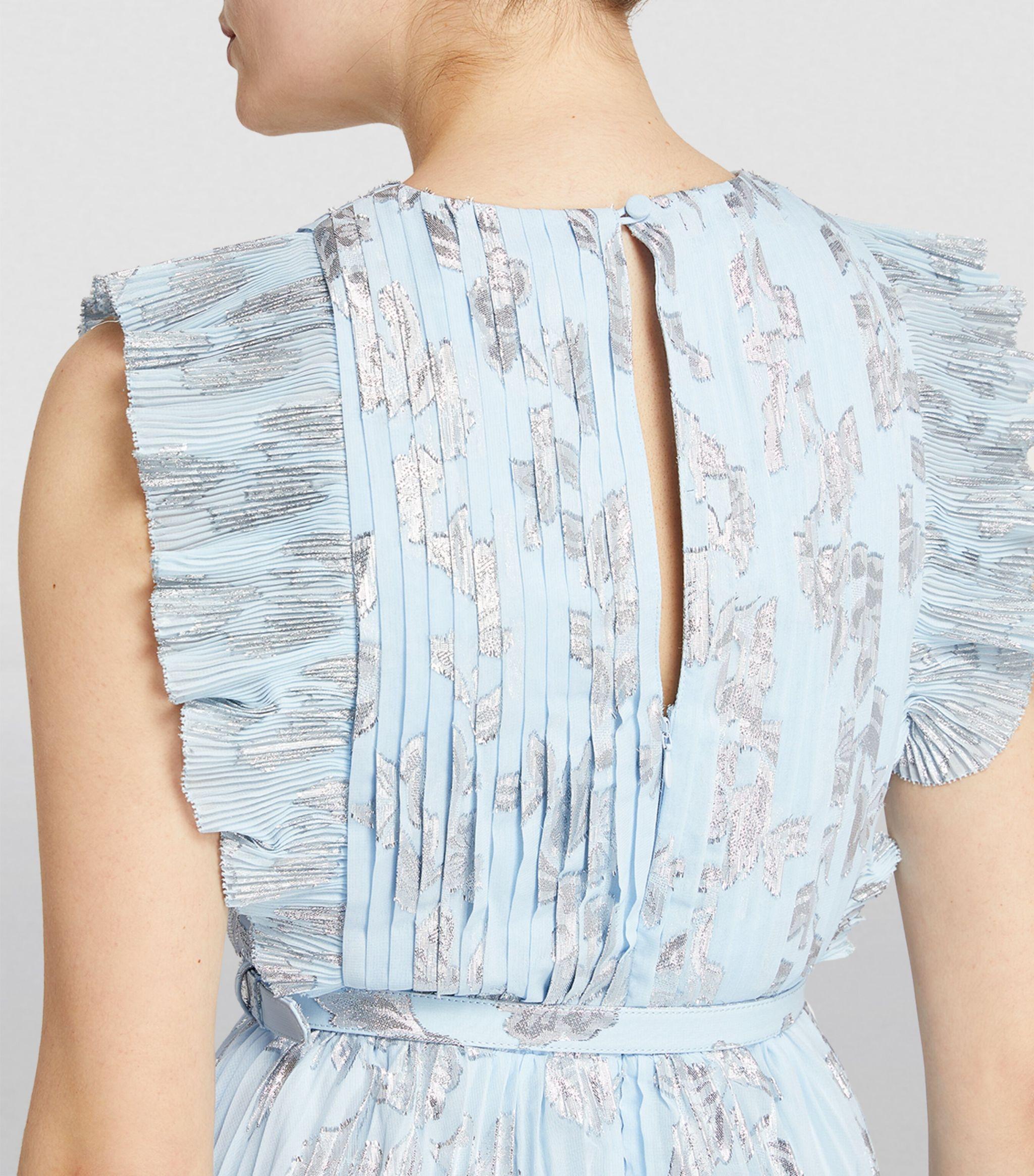Self-Portrait Metallic-floral Maxi Dress in Blue | Lyst