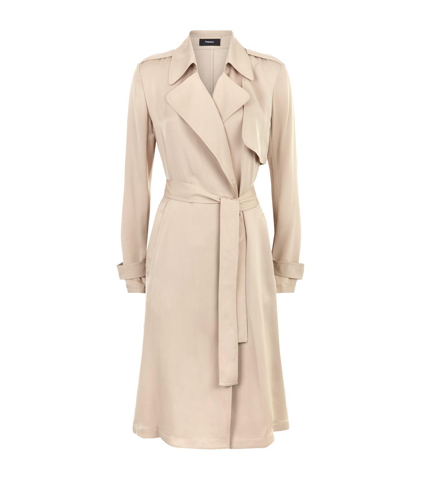 Theory Oaklane Silk Trench Coat in Natural | Lyst