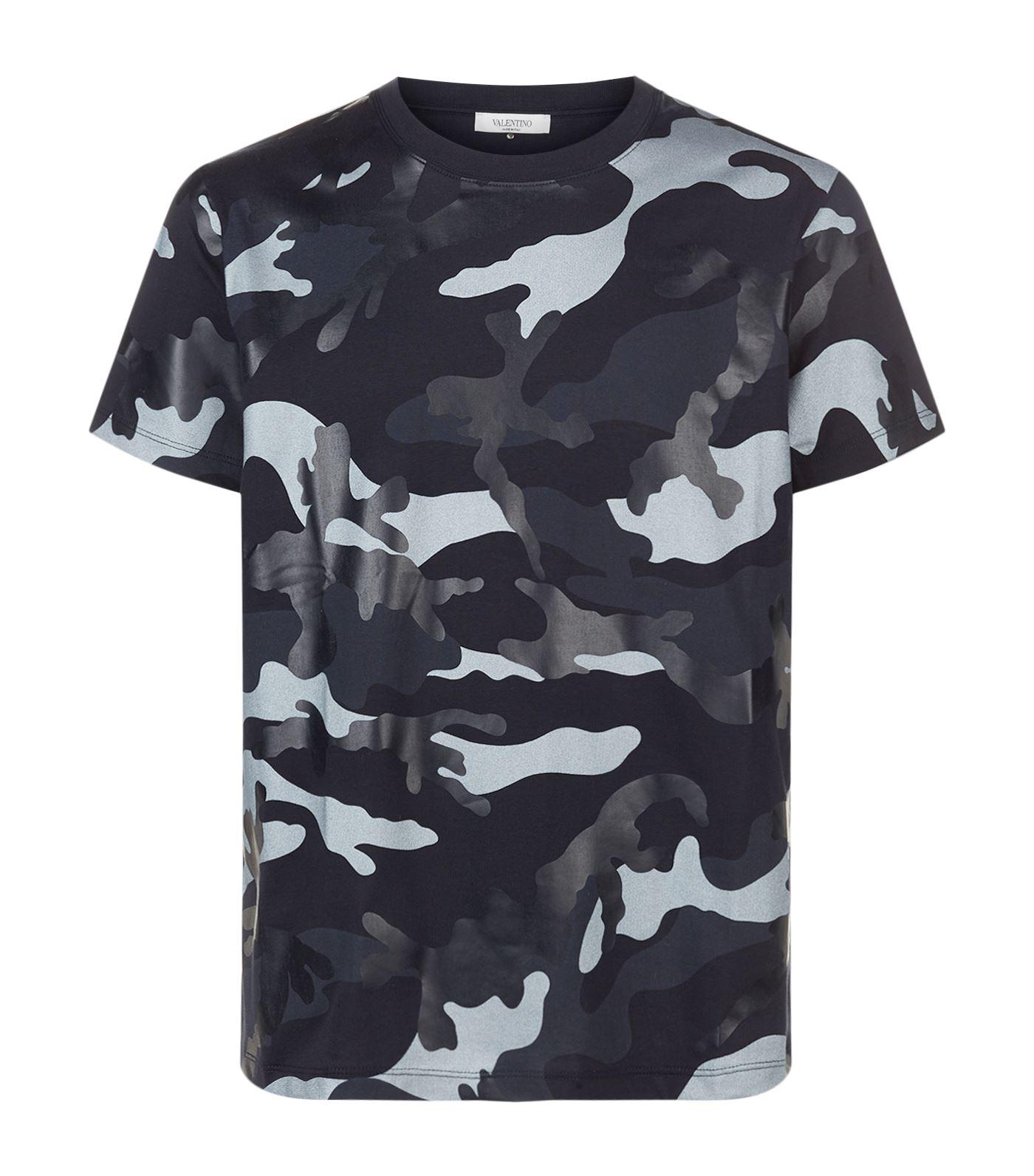 Valentino Cotton Camo T-shirt in Silver 