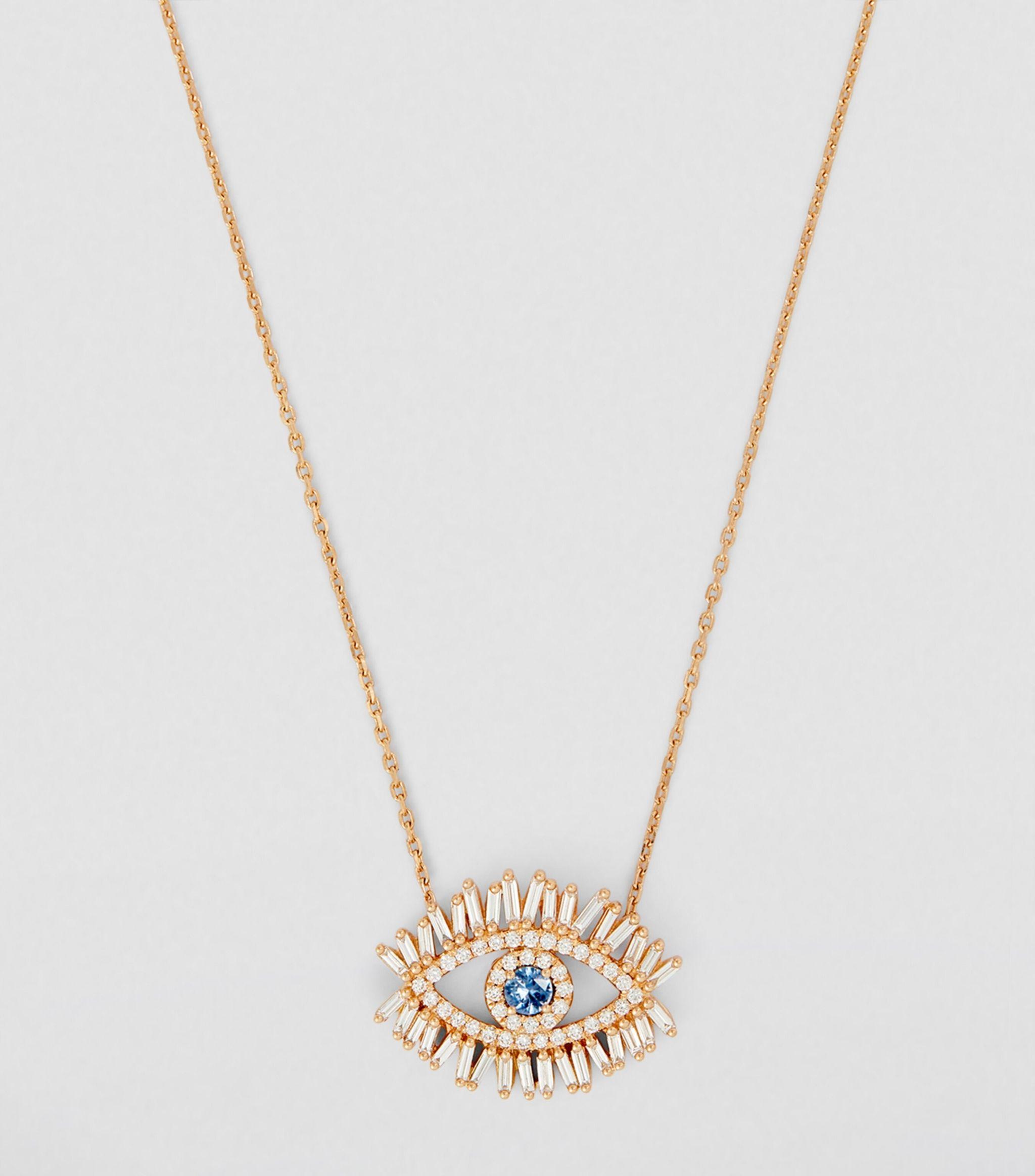 Sapphire Evil Eye Necklace in Metallic 