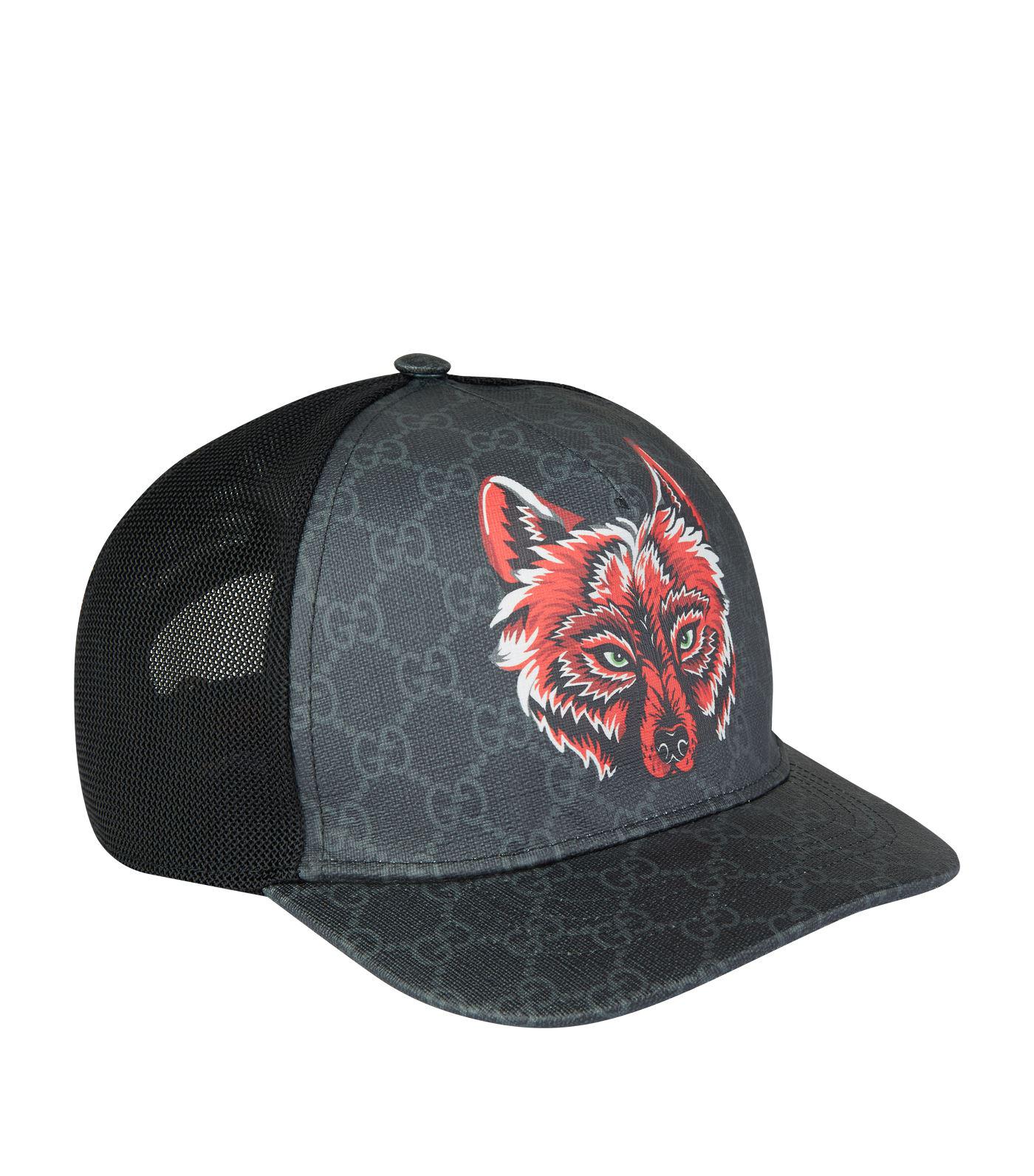 Gucci Wolf Head GG-Supreme Cap in Black for Men - Lyst