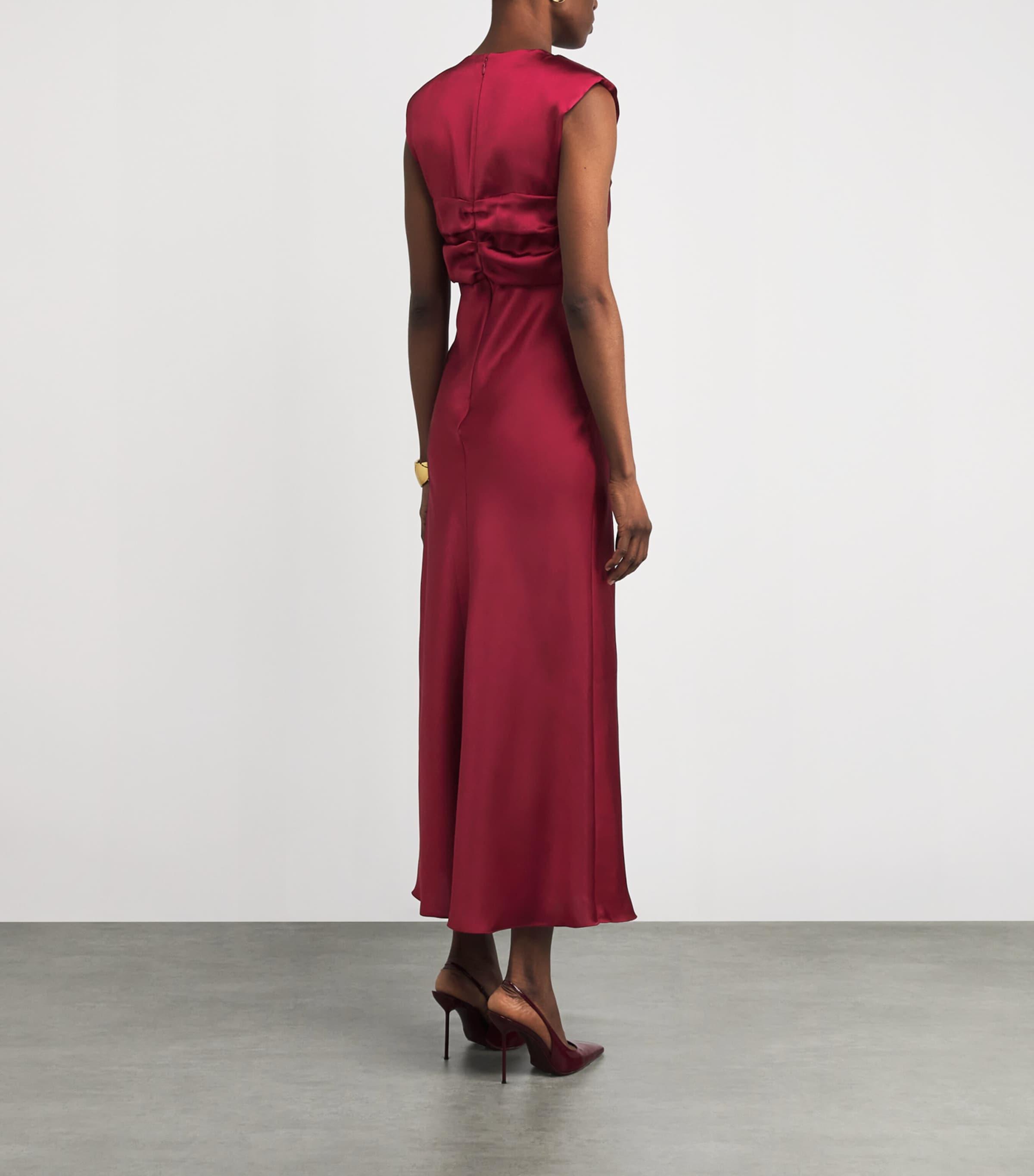 sandro red silk dress Sandro Satin V-Neck Maxi Dress in Red