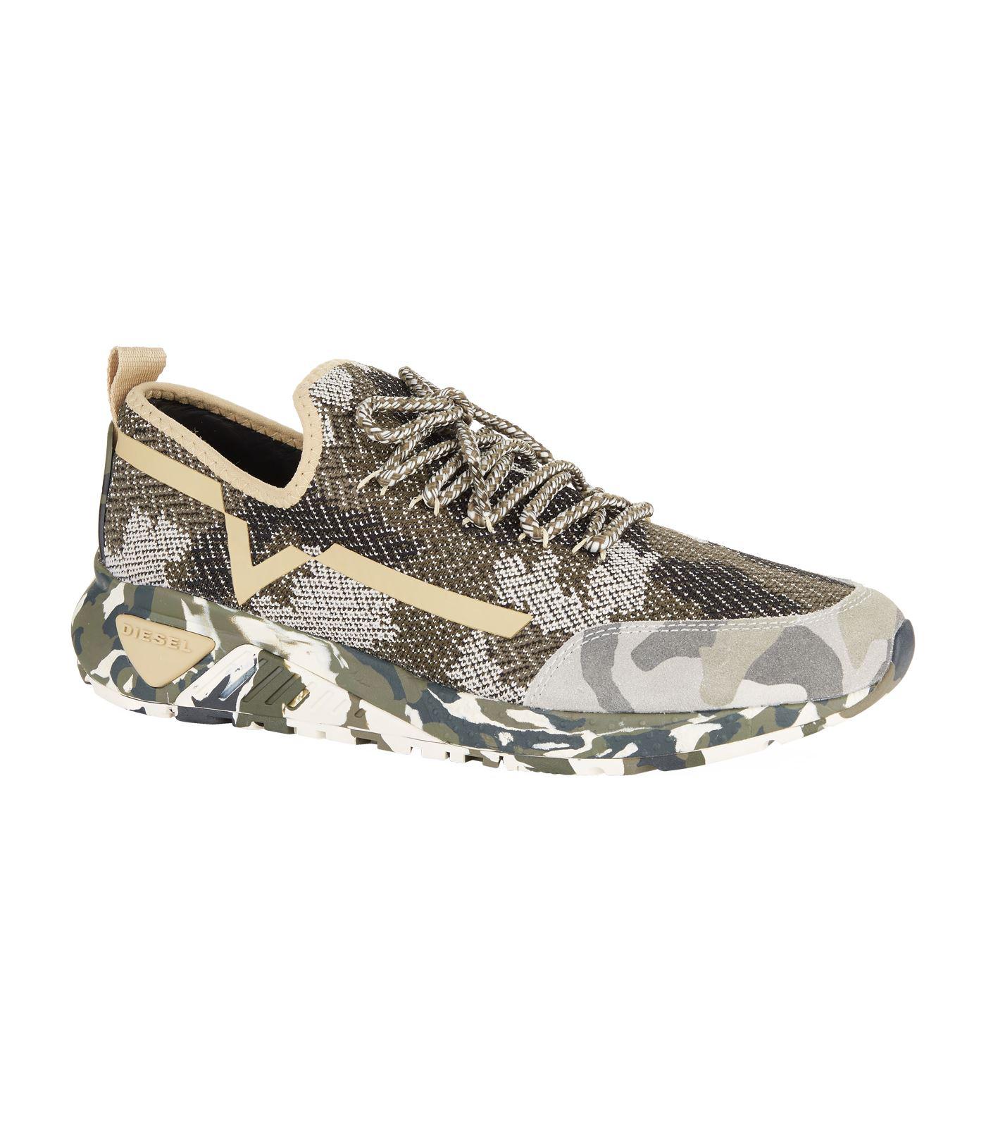 DIESEL Suede S-kby Camouflage Sneakers in Green for Men - Lyst