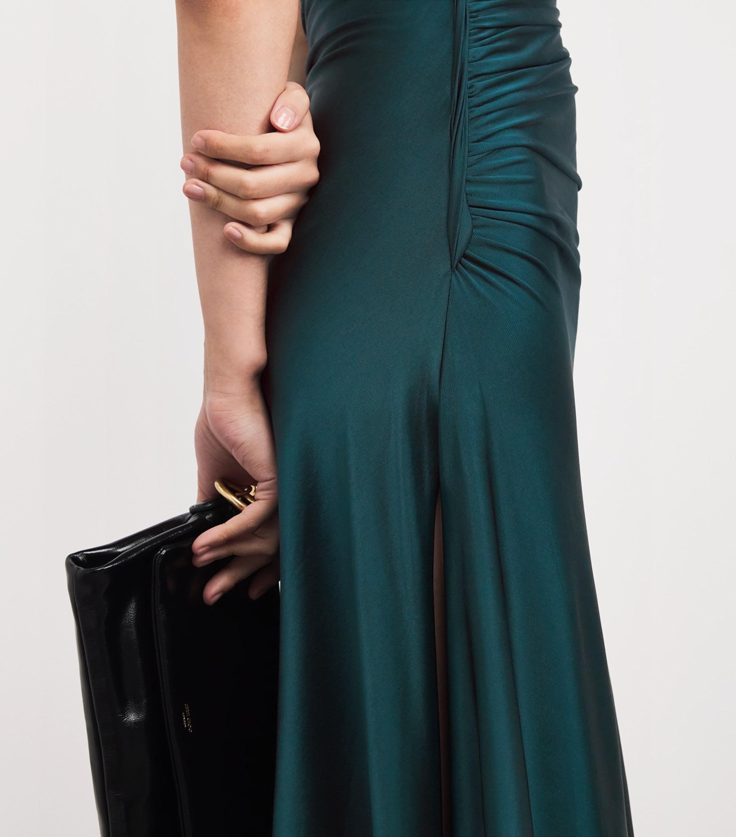 knee length dresses for ladies Asymmetric Gathered Skirt Midi Dress - Orange