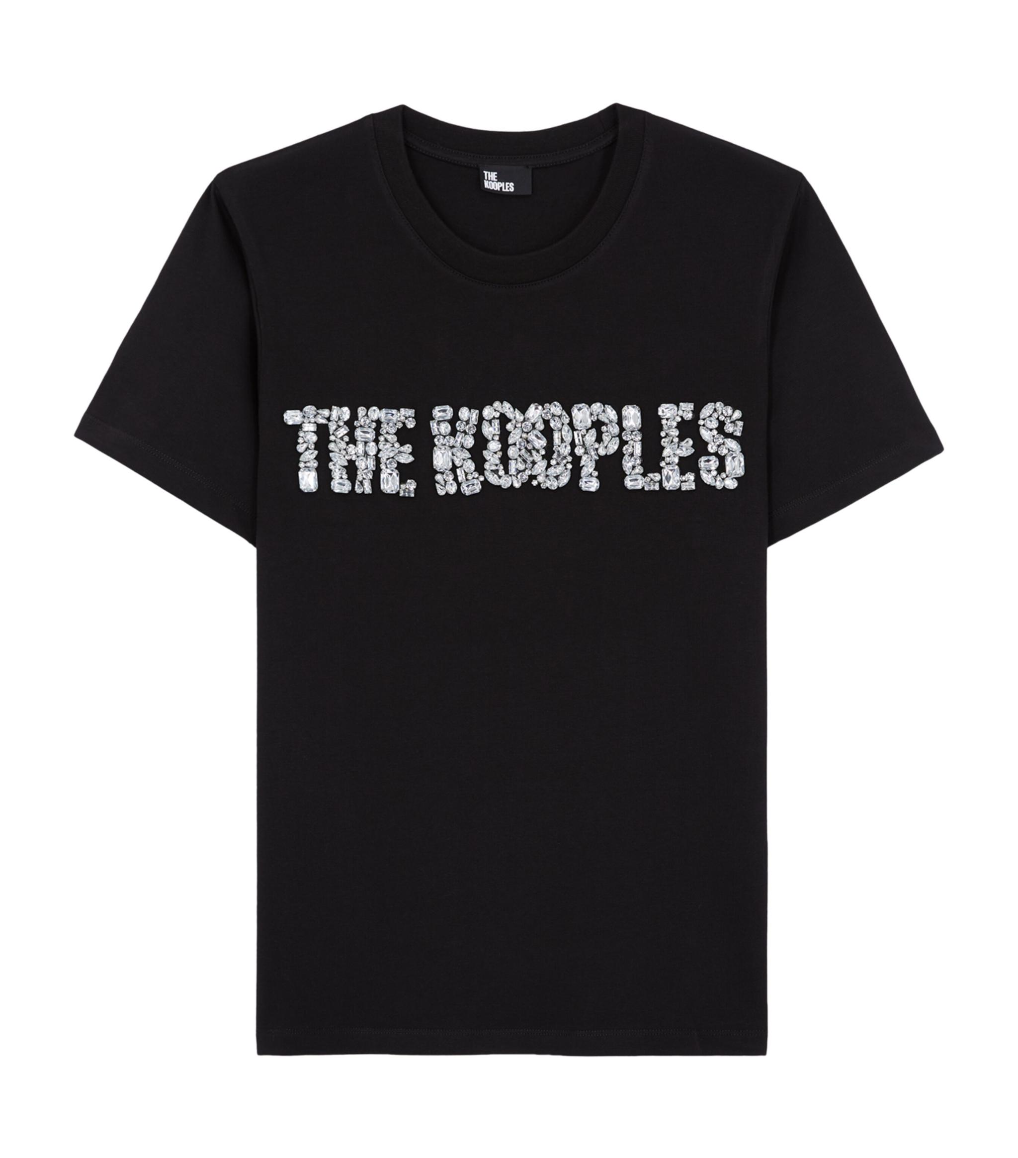 The Kooples Crystal-embellished Logo T-shirt in Black | Lyst