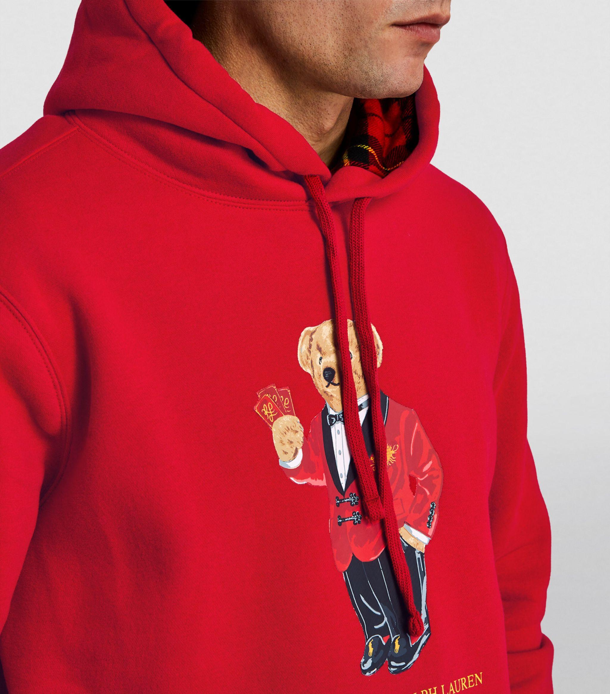 Red Hoodie Lunar New Year Polo Bear Fleece Hoodie Polo Ralph