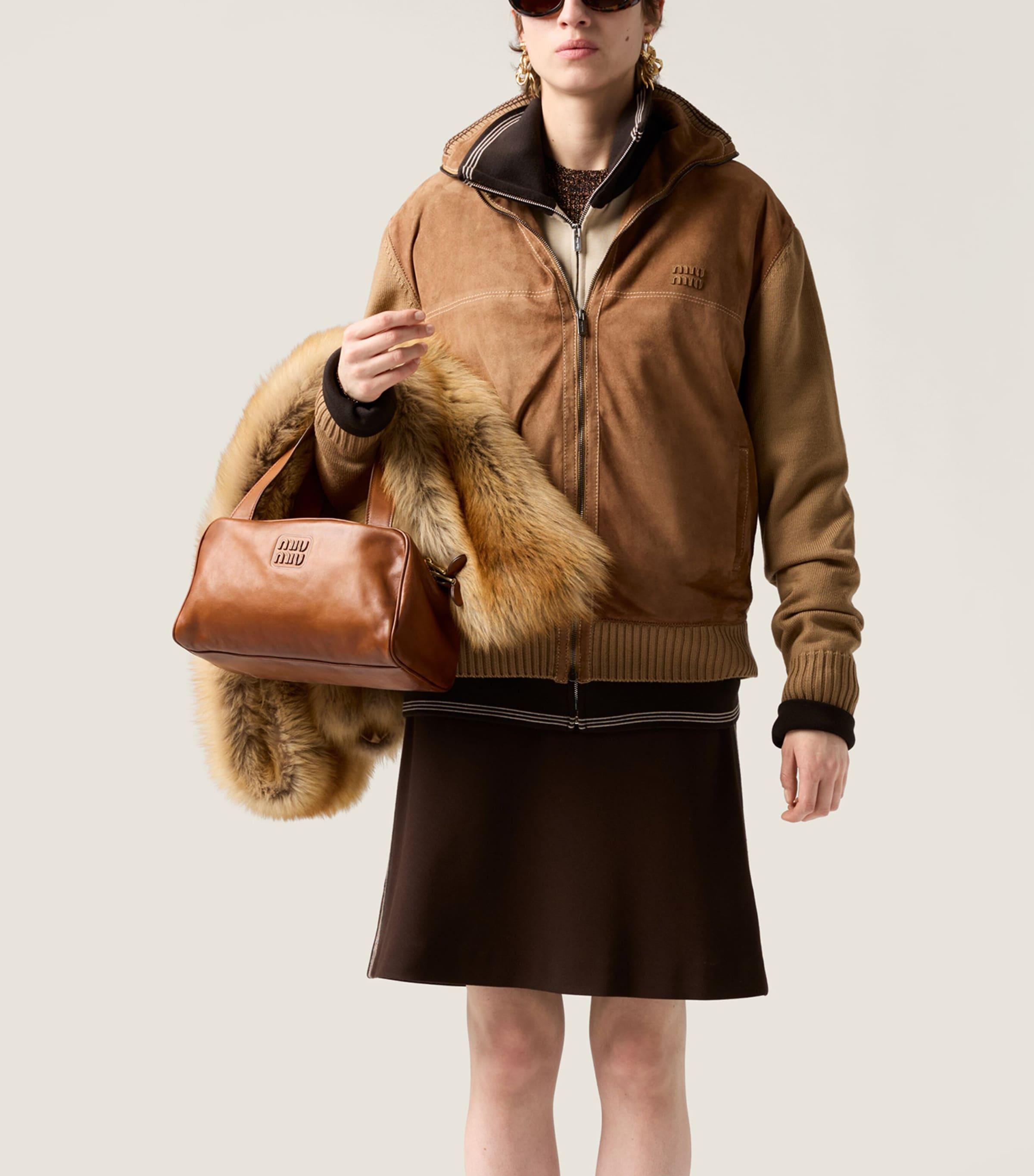 Miu Miu Two-Tone Zip-Up Bomber Jacket in Brown | Lyst UK