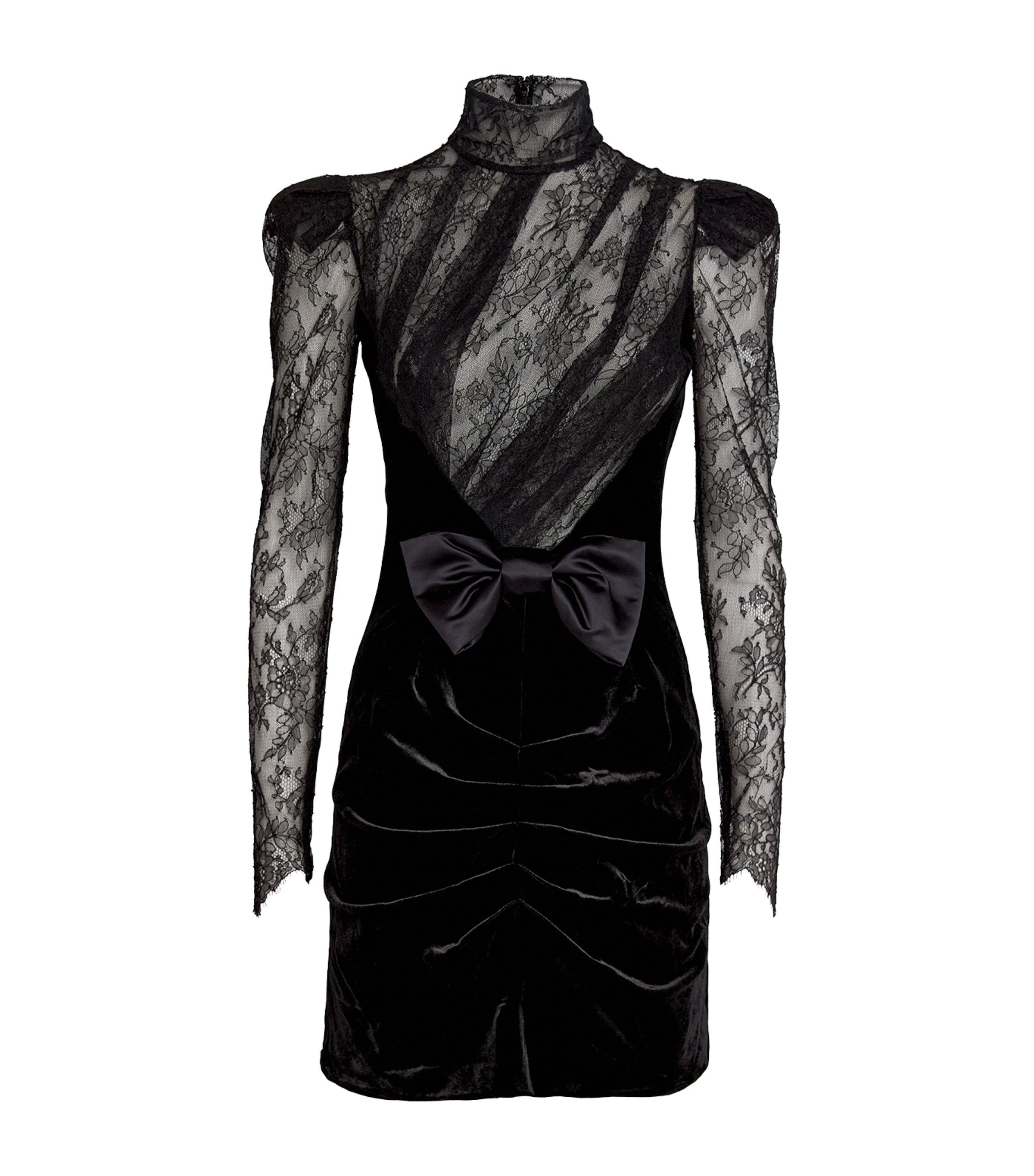 Alessandra Rich Velvet-Lace Mini Dress in Black | Lyst