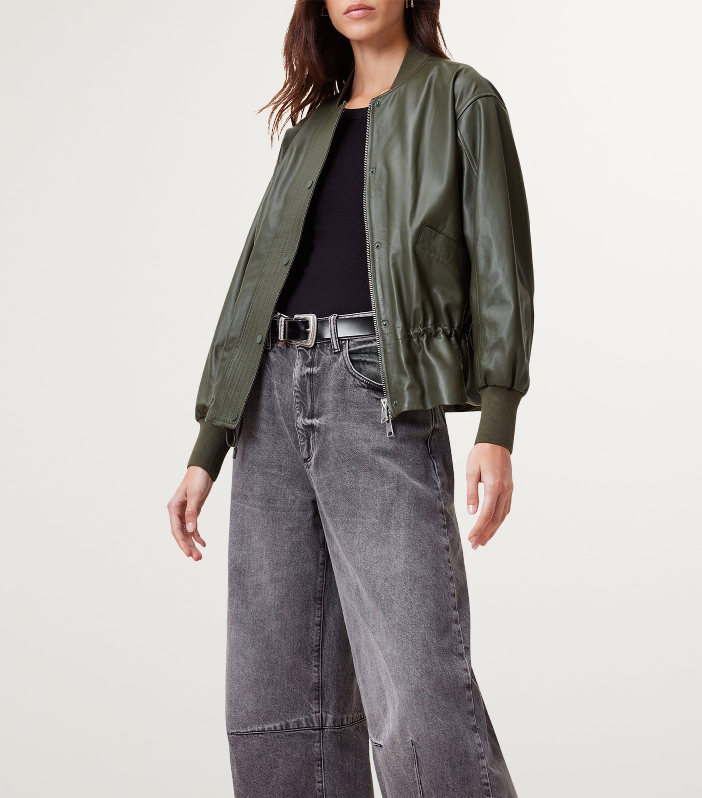 AllSaints Leather Sofi Bomber Jacket in Green Lyst UK