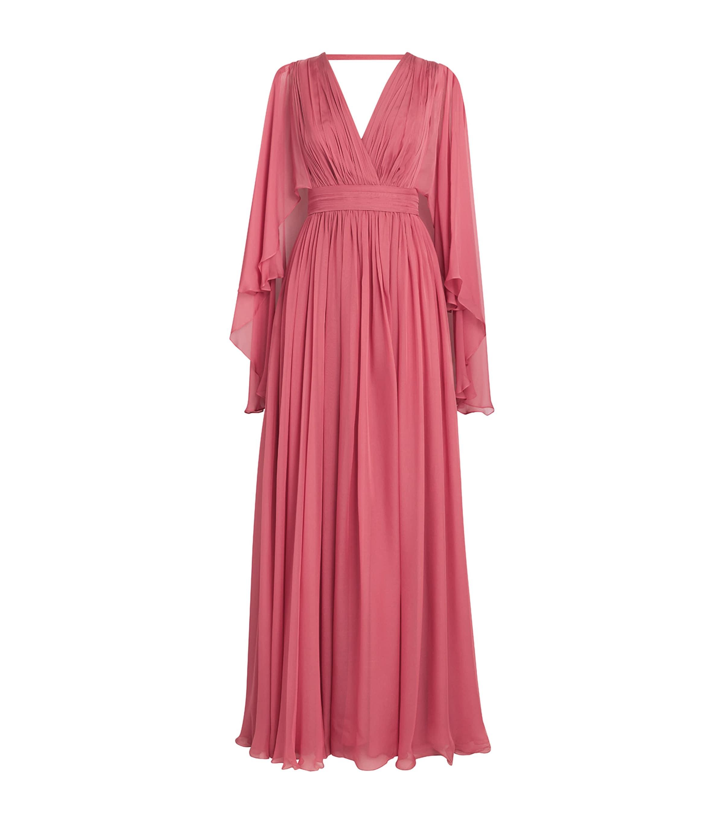 Zuhair Murad Chiffon Cape-Sleeve Maxi Dress in Pink