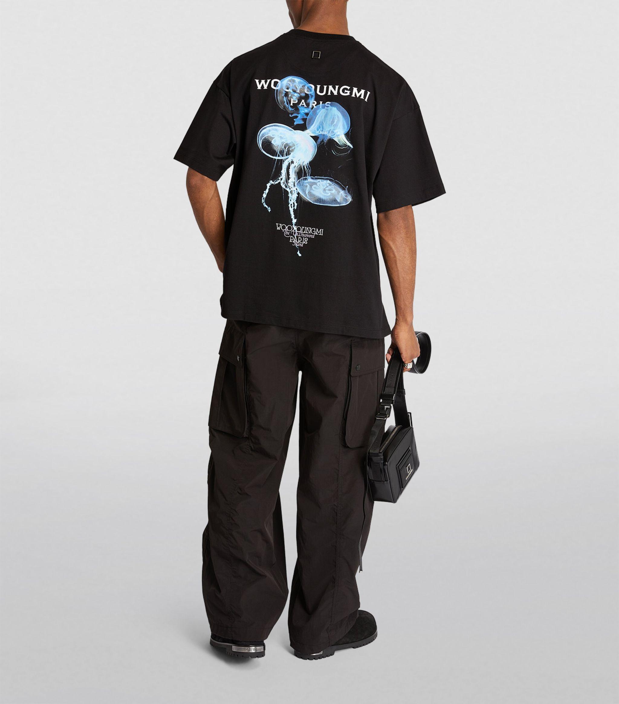 WOOYOUNGMI Jellyfish Graphic Logo T-shirt in Black for Men