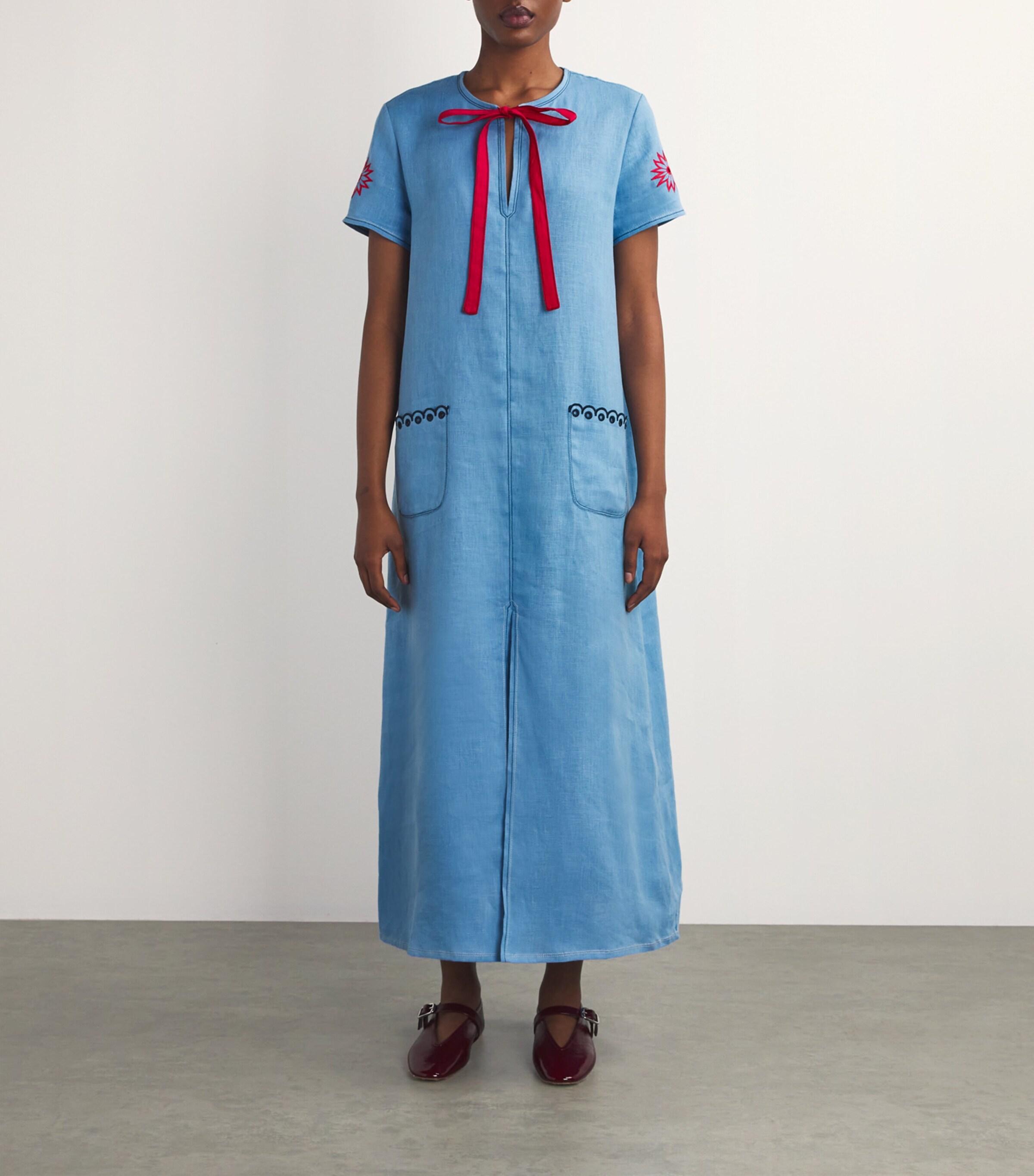 Sleeper Linen Embroidered Petra Maxi Dress in Blue | Lyst Sleeper Linen Embroidered Petra Maxi Dress in Blue | Lyst