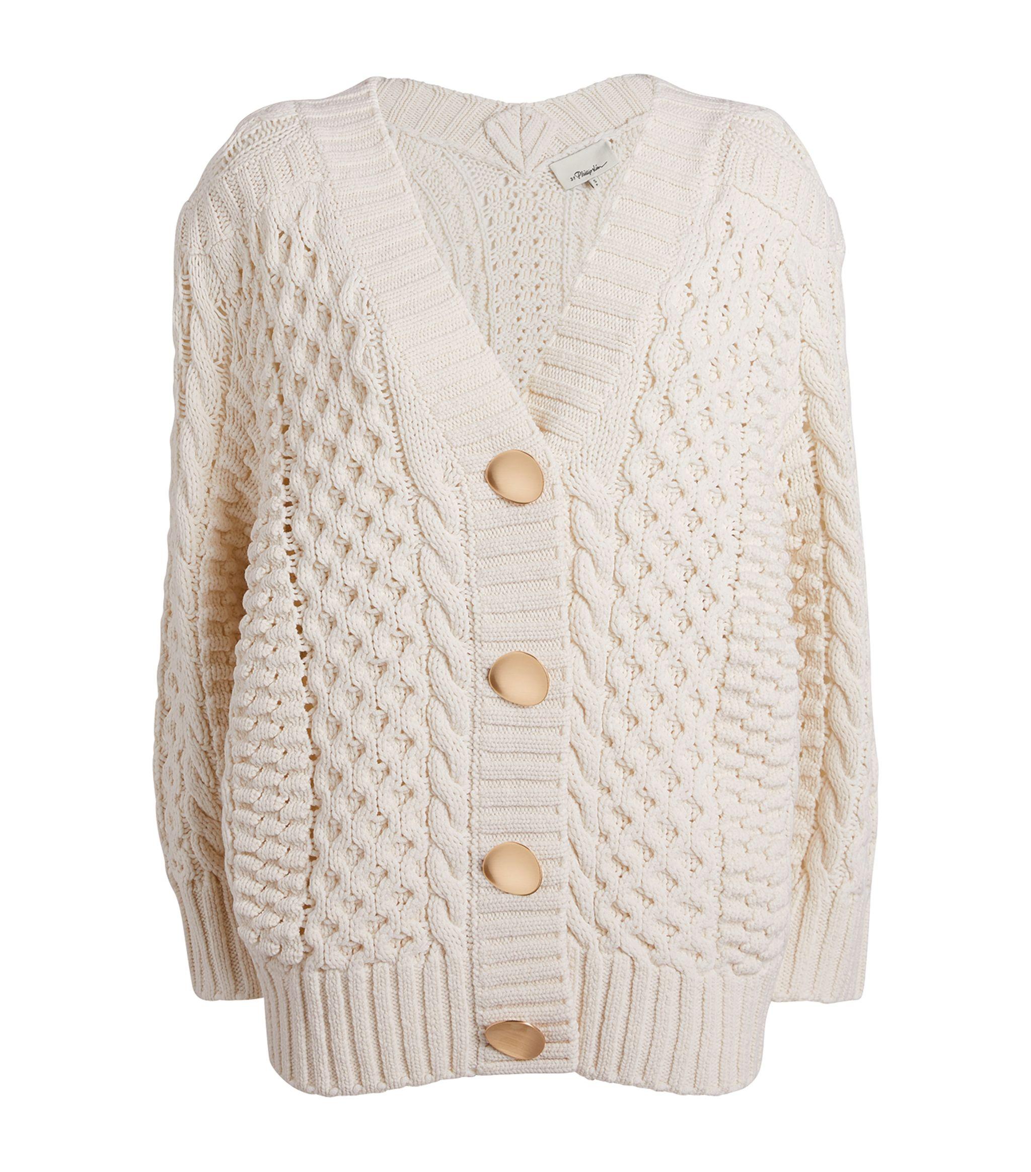 3.1 Phillip Lim Wool Cable-knit Cardigan in White - Lyst