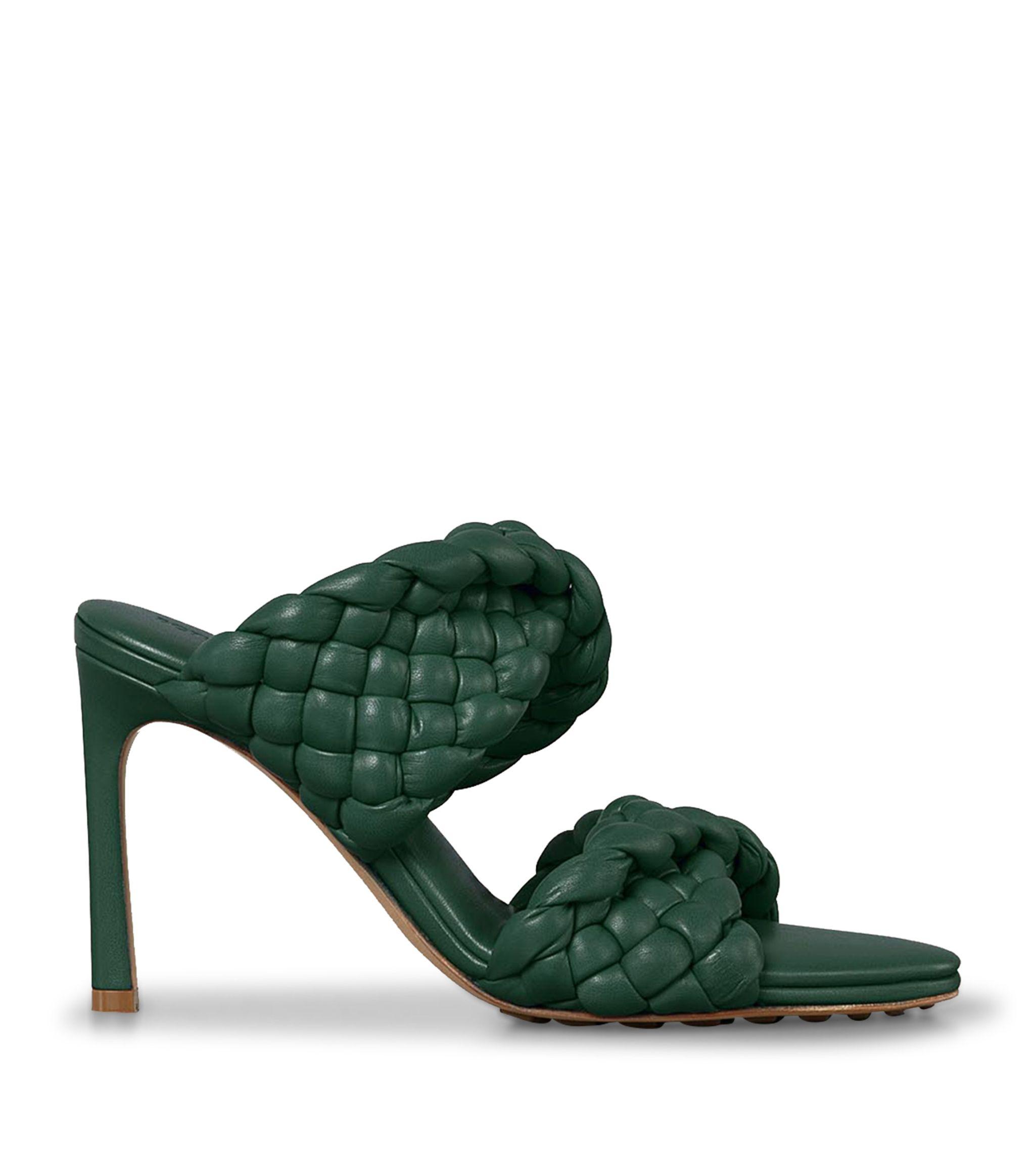 Bottega Veneta Leather Bv Curve Sandals 95 in Dark Green (Green 