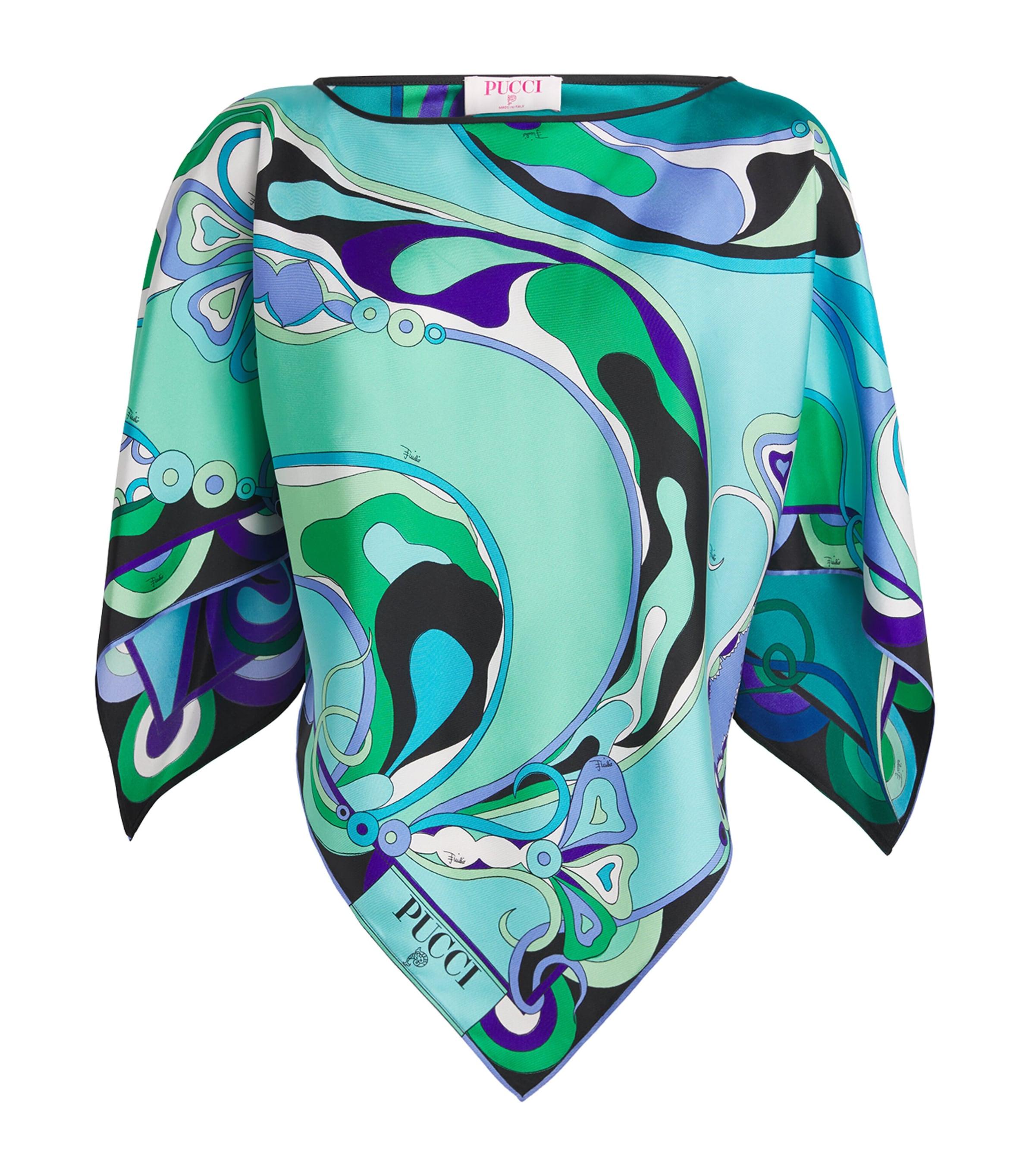 PUCCI Silk Orchidee Print Scarf Top in Blue | Lyst