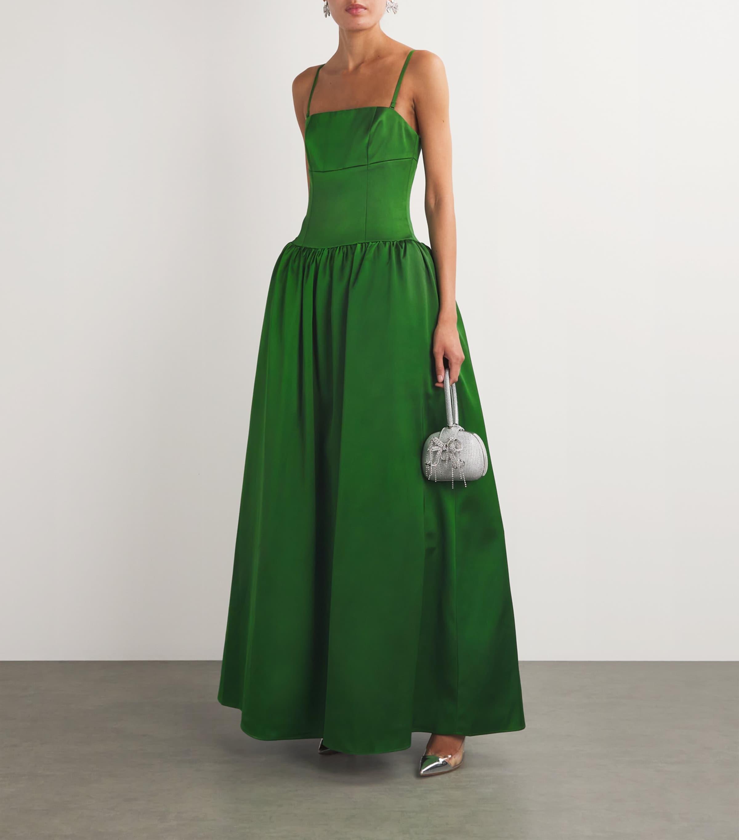 Self-Portrait Satin Bandeau Maxi Dress in Green | Lyst UK