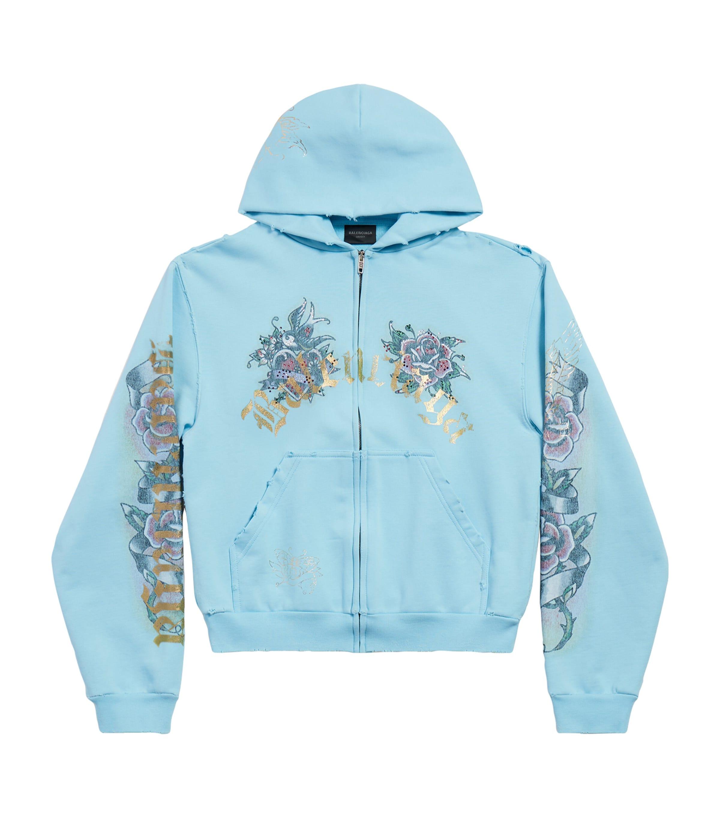 Balenciaga Tacky Tattoo Zip-Up Hoodie Small Fit in Blue | Lyst