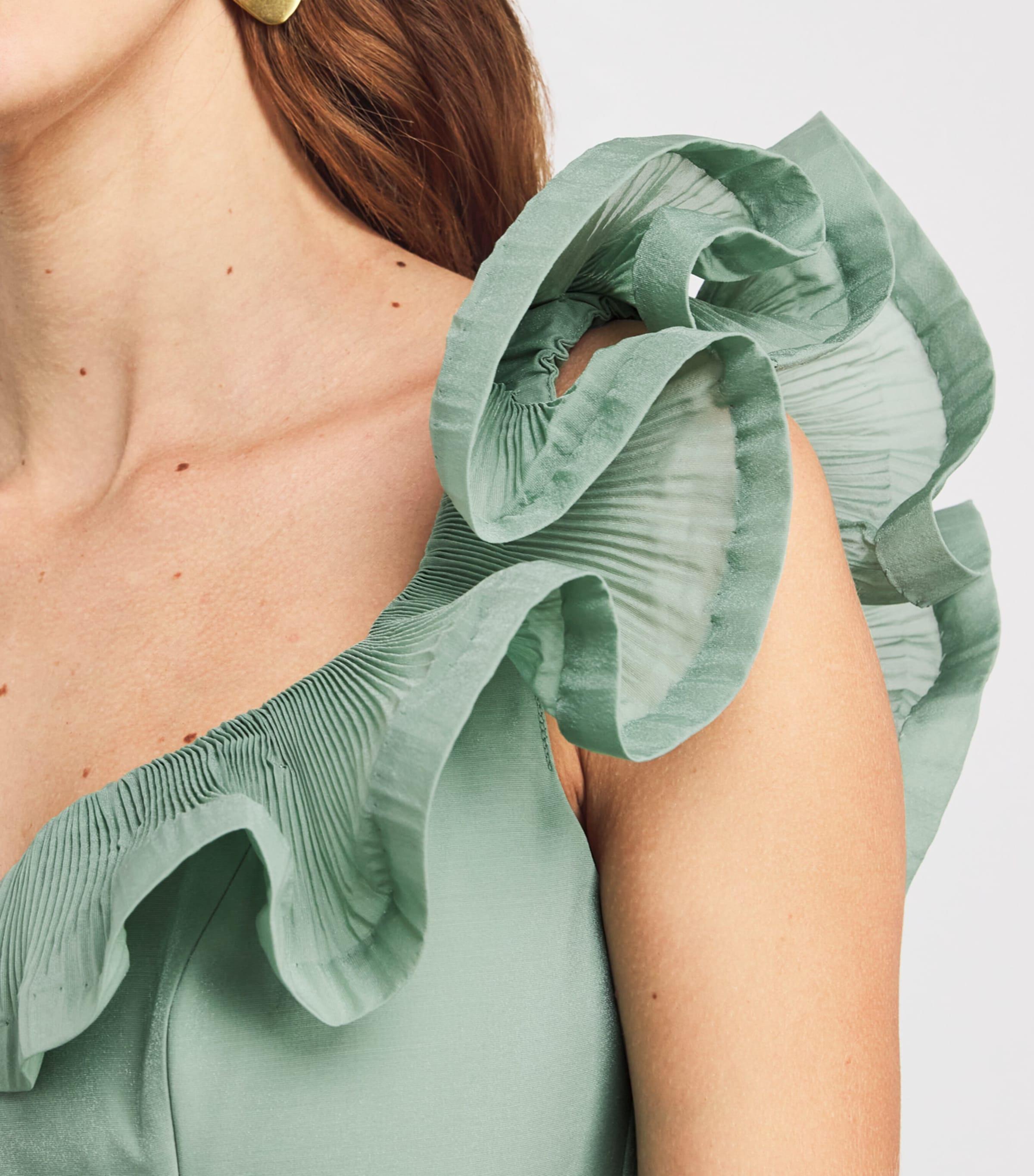zimmermann green pleated dress sunray pleat midi dress