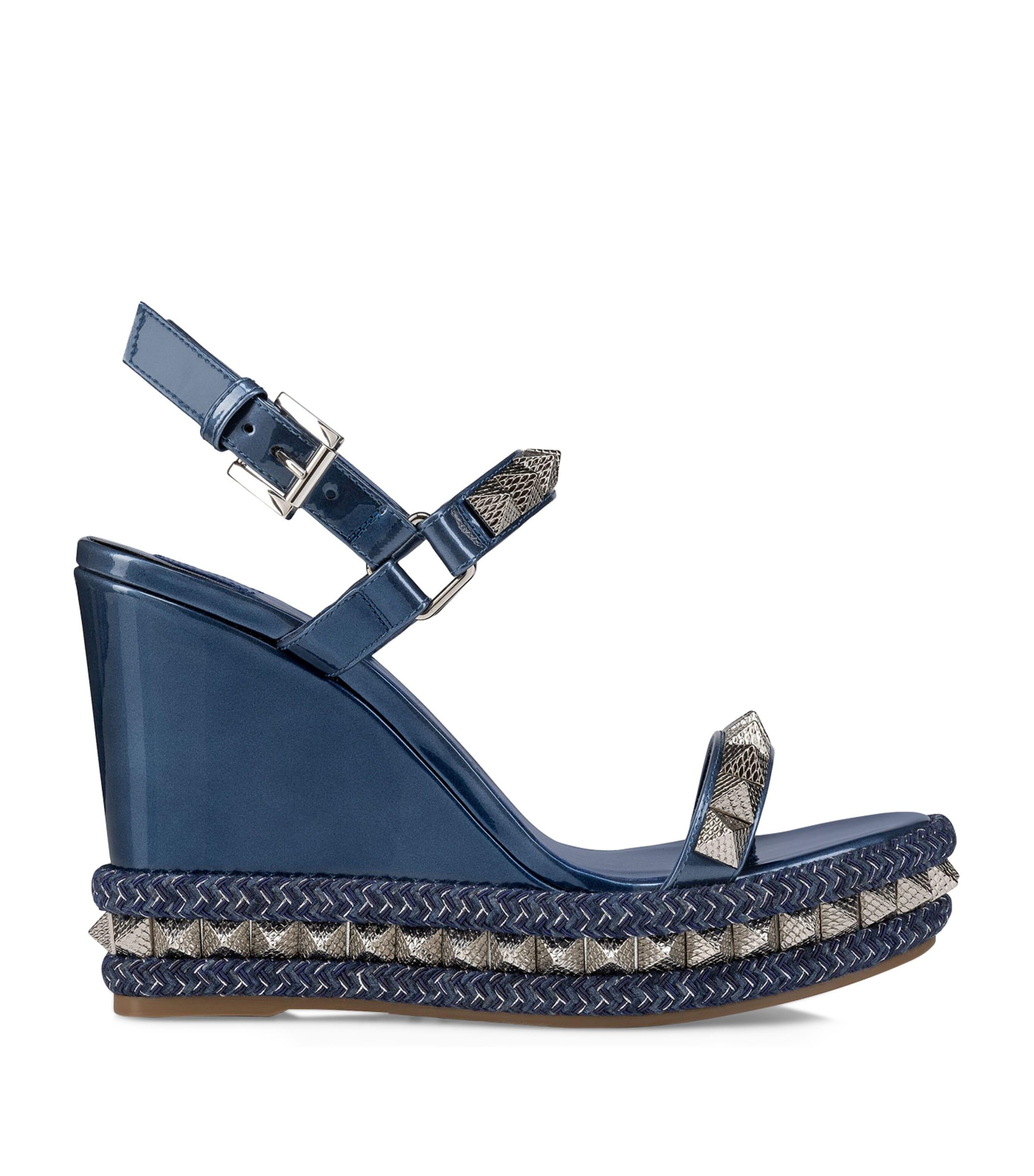 Christian Louboutin Pyraclou Leather Wedge Sandals 110 in Blue | Lyst