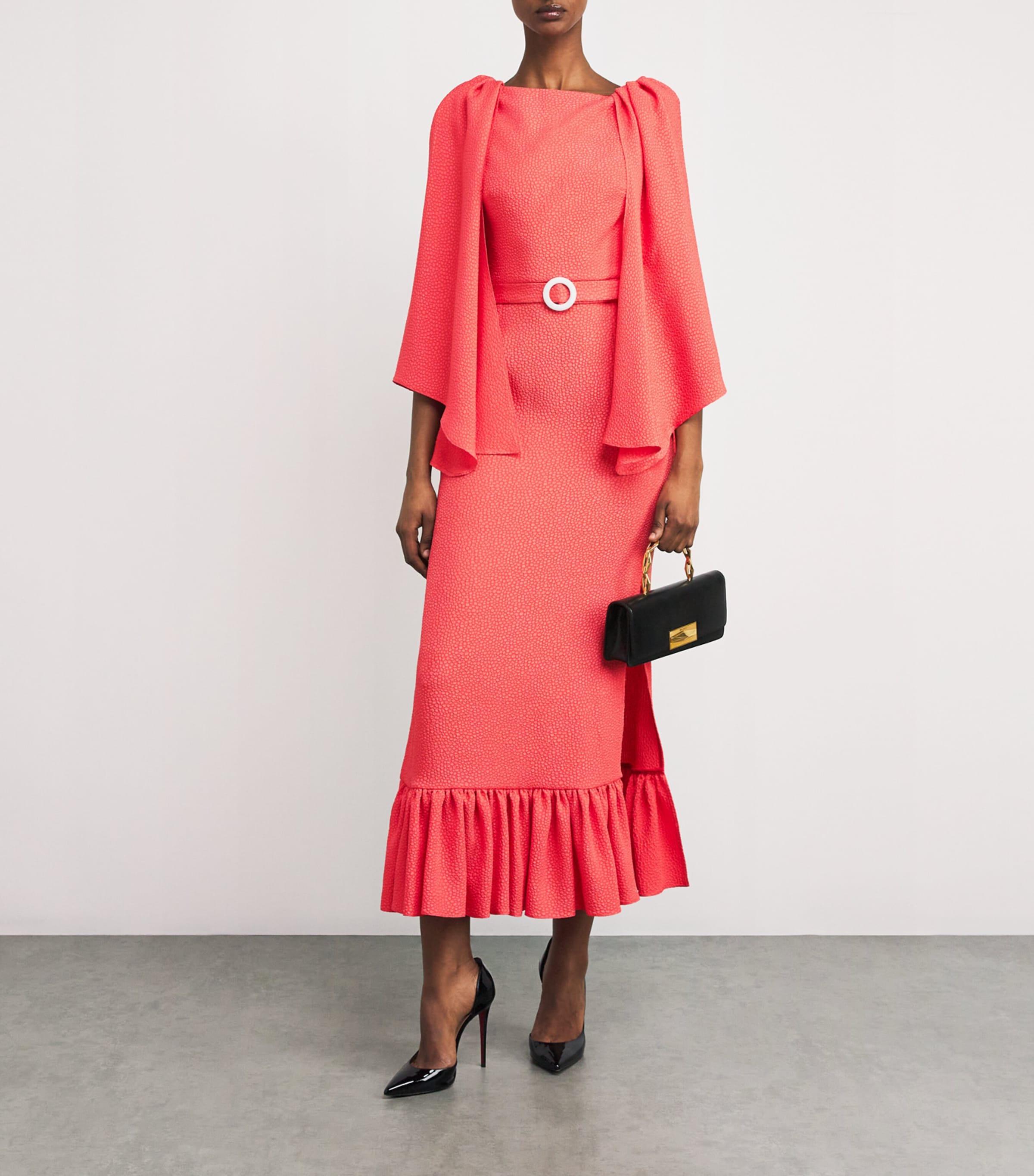 Edeline Lee Belted Cape-Detail Camilla Midi Dress in Red Lyst UK