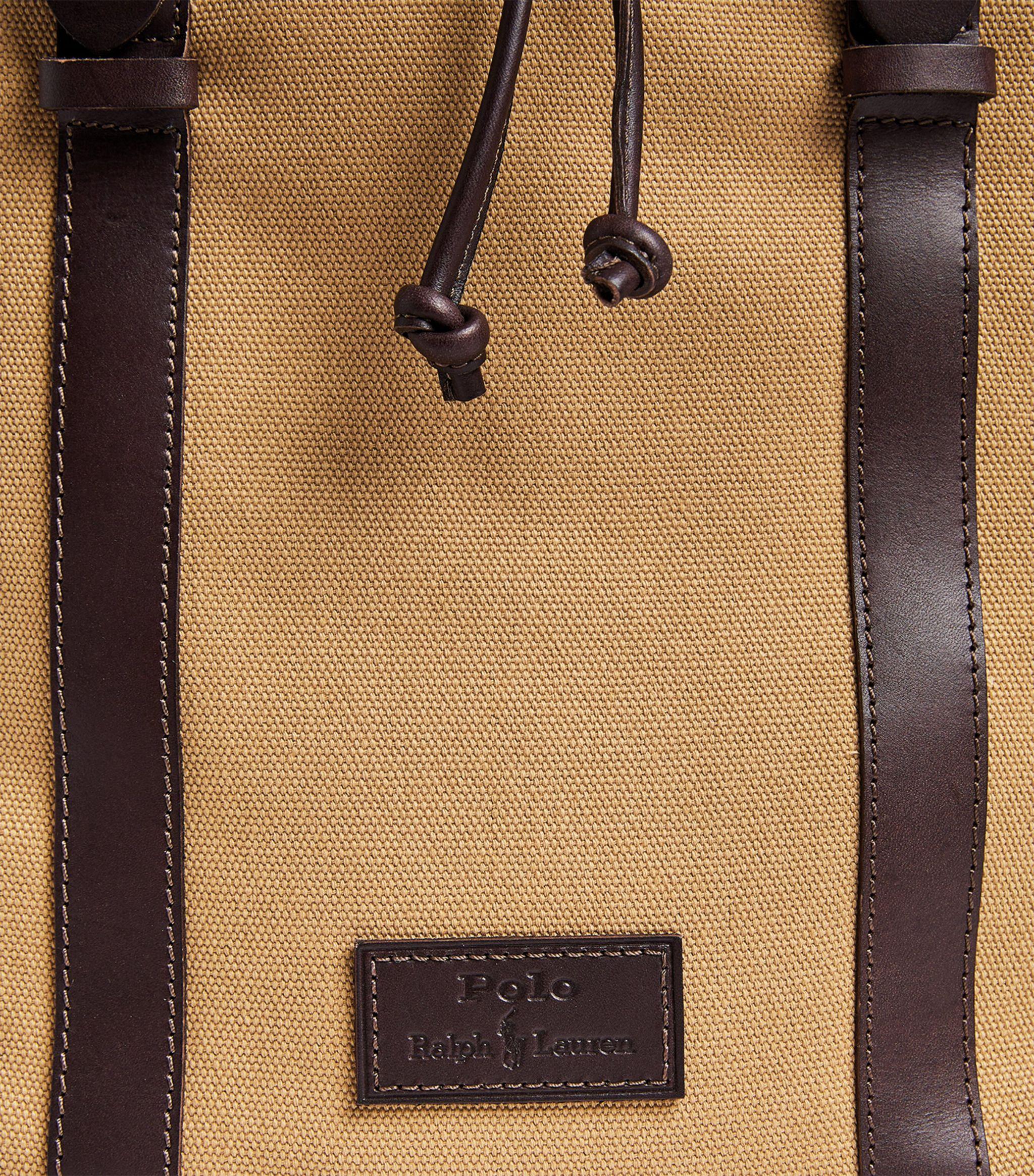 POLO RALPH LAUREN - Leather-Trimmed Canvas Backpack - Brown Polo Ralph  Lauren