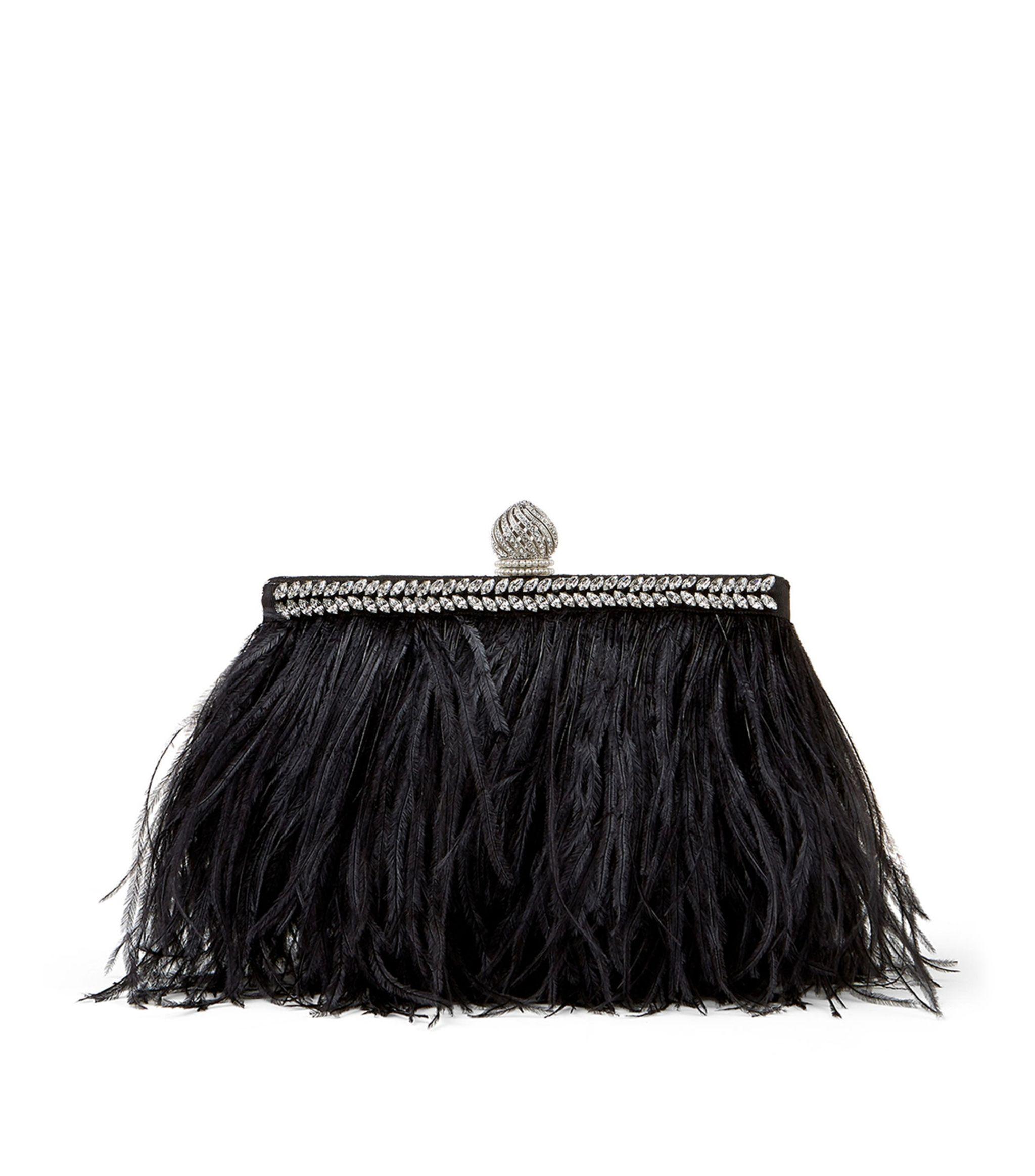 Jimmy Choo Satin Ostrich Feather Celeste Clutch Bag in Black - Lyst