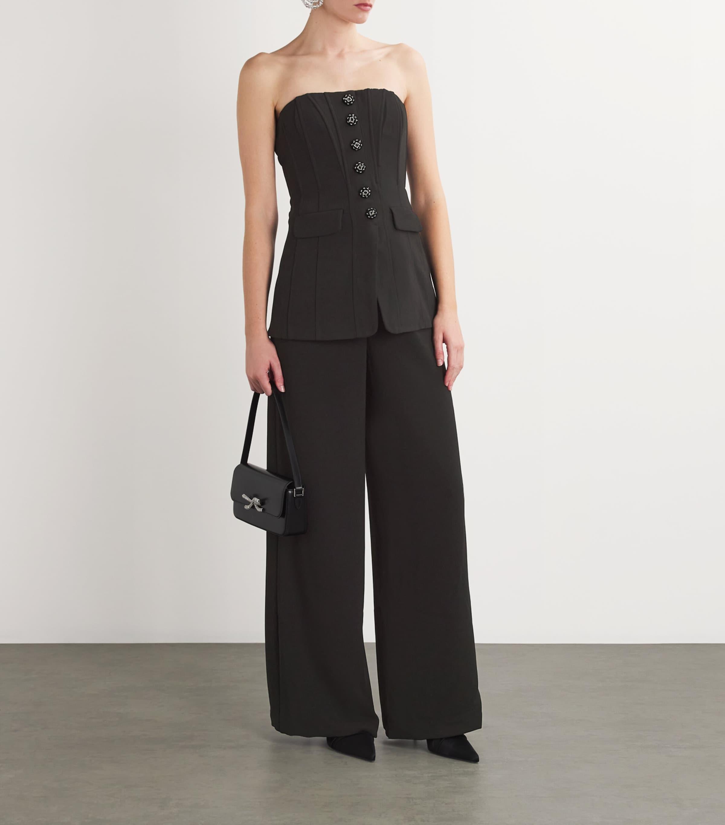 Self-Portrait Crepe Bandeau Jumpsuit in Black Lyst UK