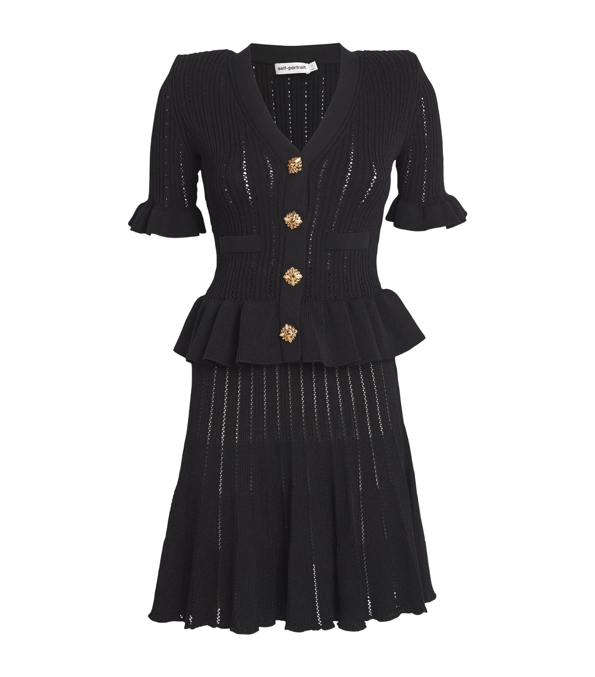 Self-Portrait Knitted Peplum Mini Dress in Black | Lyst