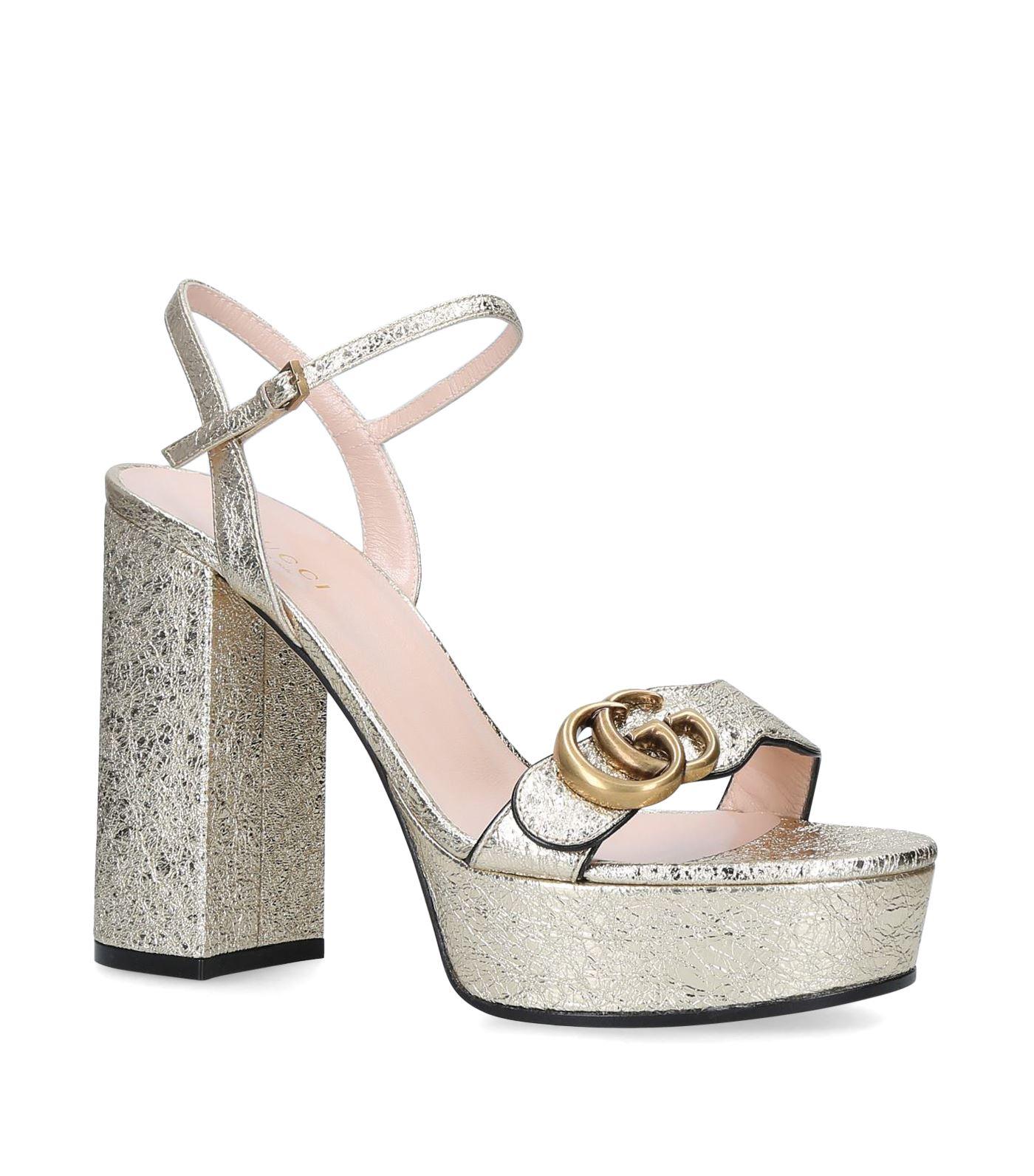 Gucci Marmont Metallic Platform Sandals 85 | Lyst