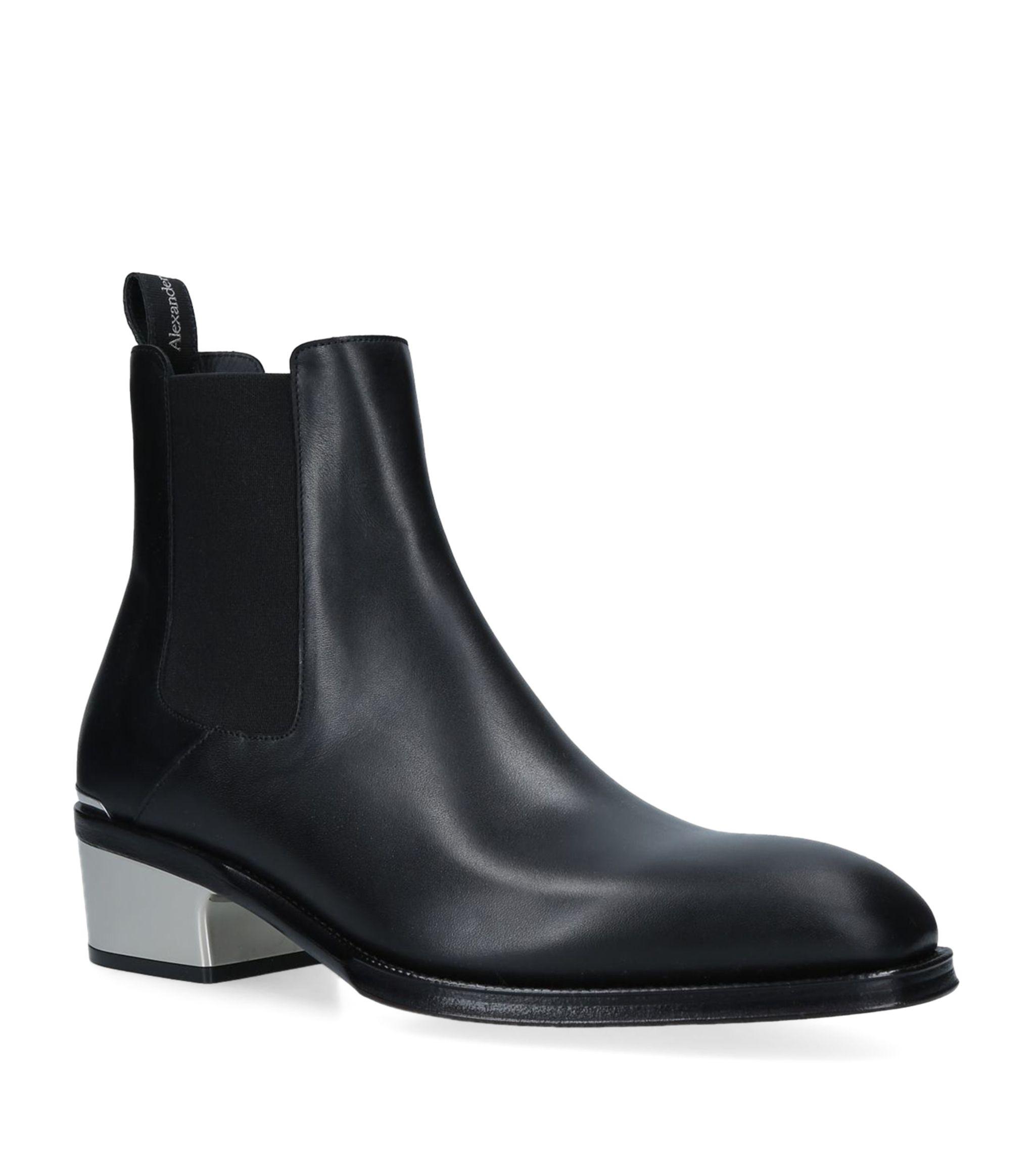 Alexander McQueen Metal Heel Chelsea Boots in Black for Men | Lyst