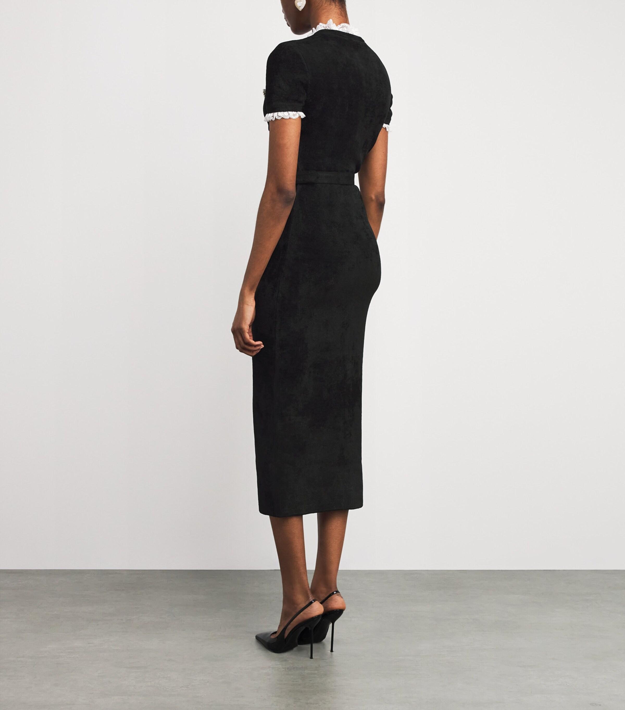 Self-Portrait Chenille Belted Midi Dress in Black | Lyst