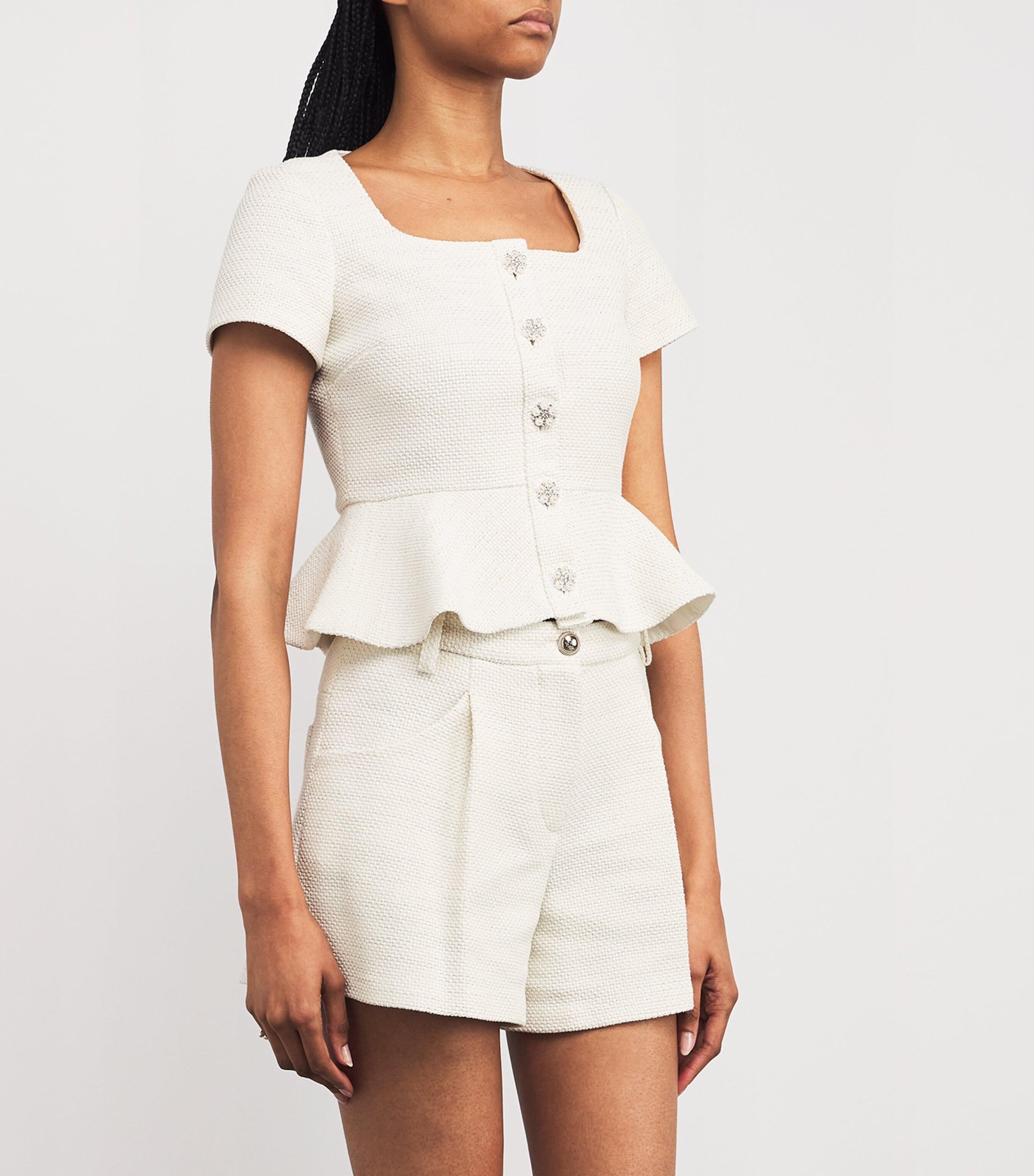 Maje Tweed Peplum Top in White | Lyst