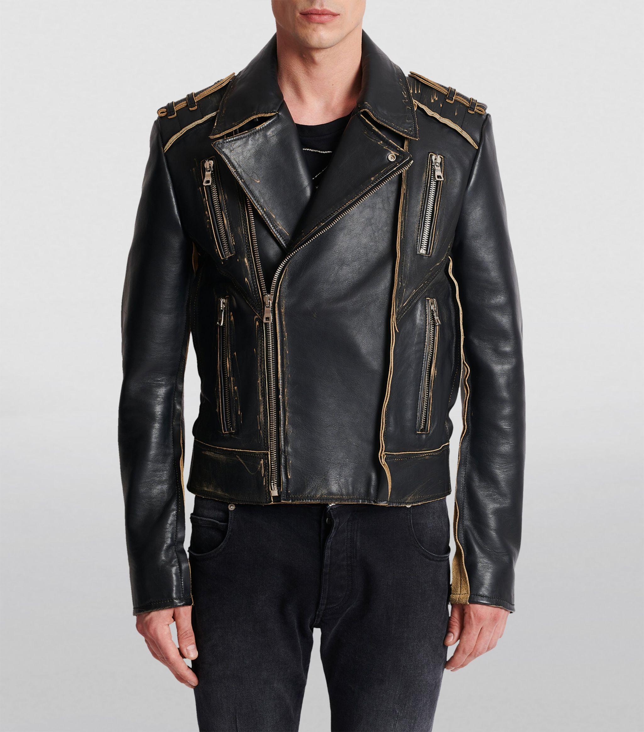 Bliv klar vejr duft Balmain Distressed Leather Jacket in Black for Men | Lyst