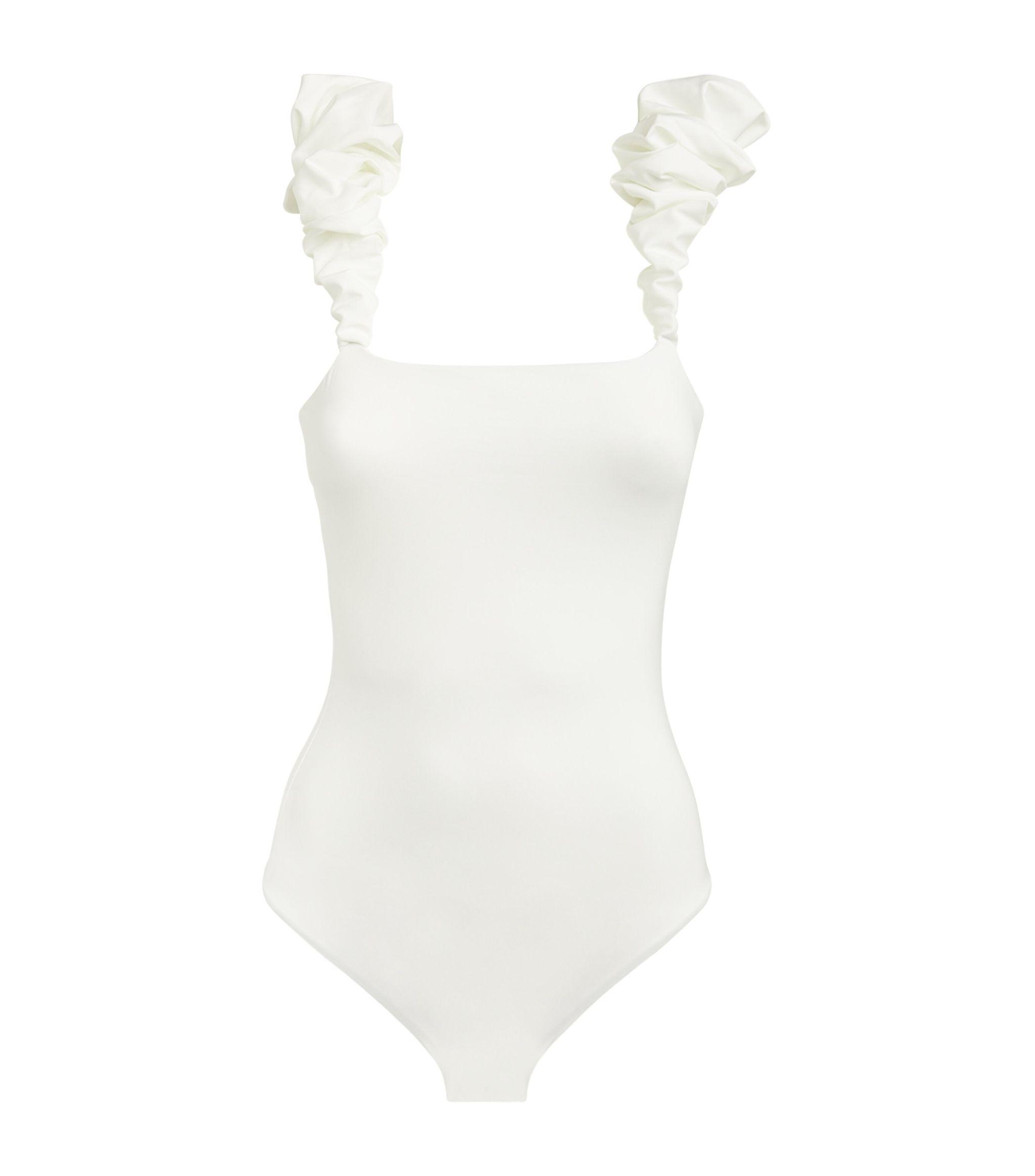 Maygel Coronel Synthetic Ruffle-shoulder Denise Swimsuit in White | Lyst