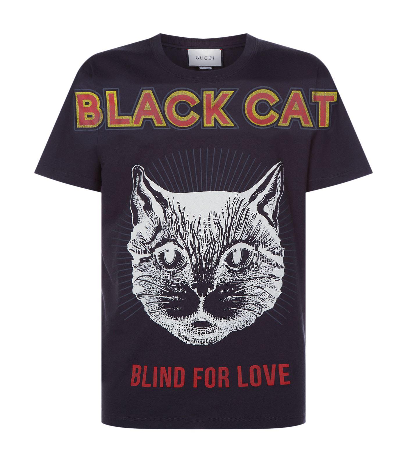 Gucci Black Cat Print T Shirt for Men Lyst UK
